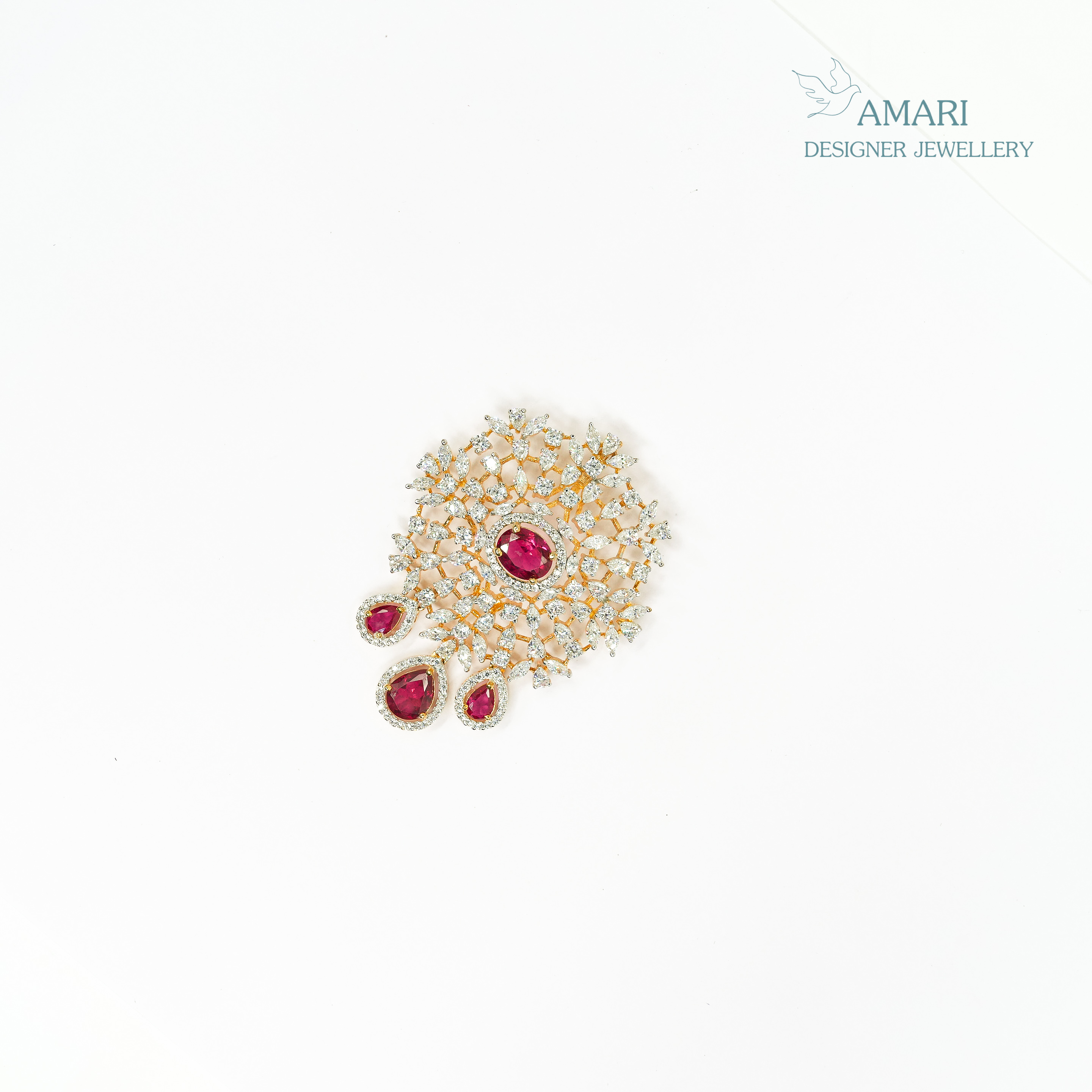 Ruby Drop With Floral Pendant -