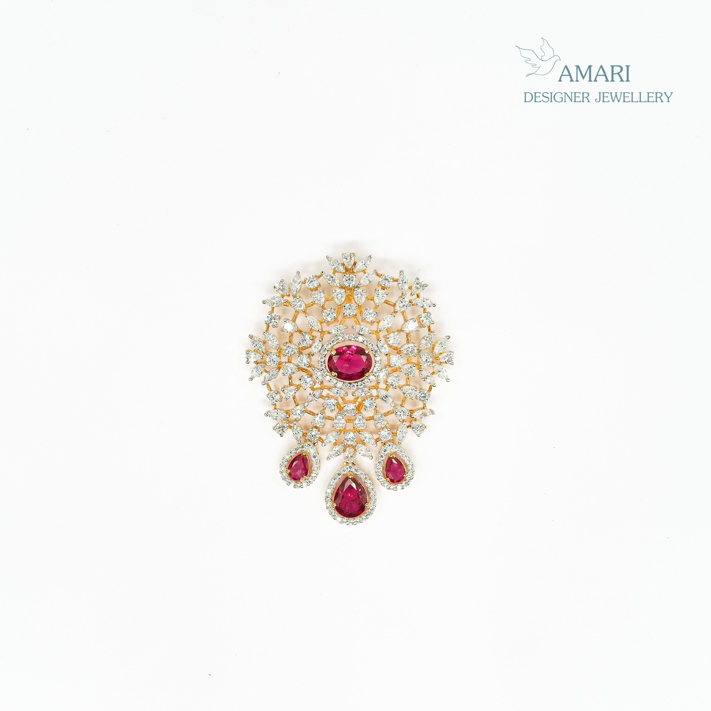 Ruby Drop With Floral Pendant -