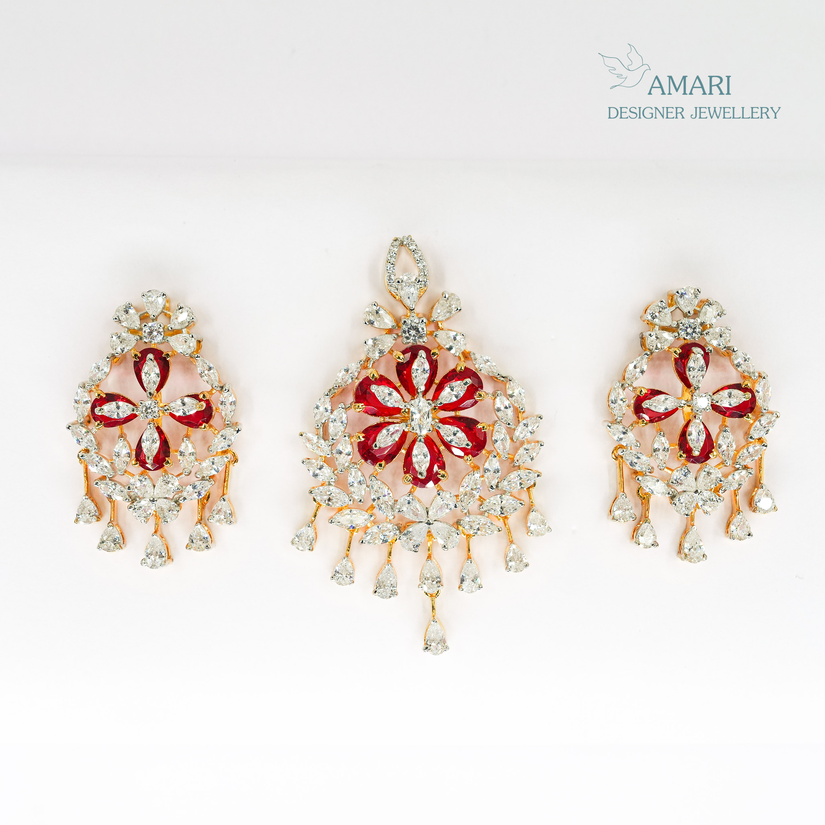 Red And White Stone Colour Pendant -