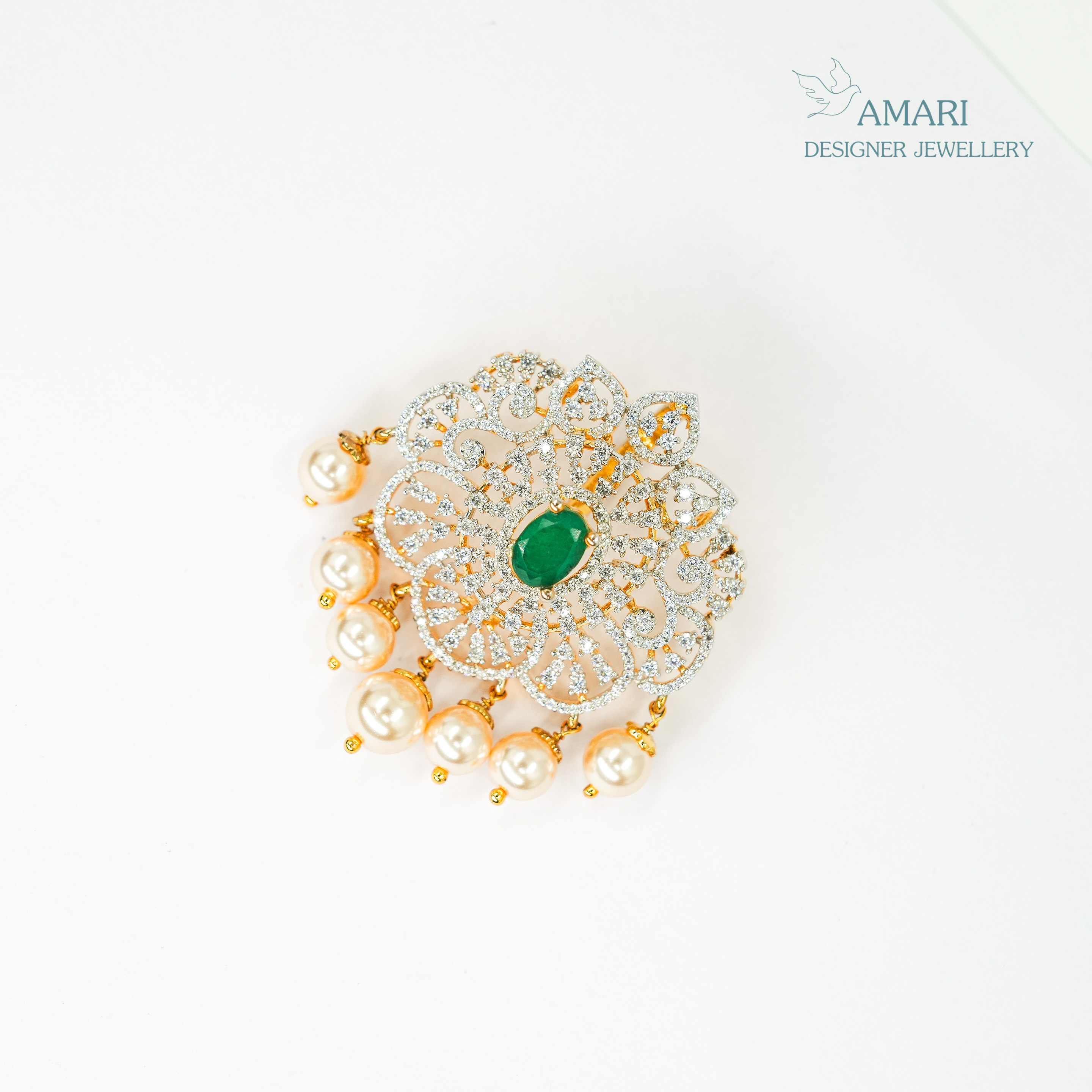 Beautiful Ruby Cut With Pearls Pendant Set -