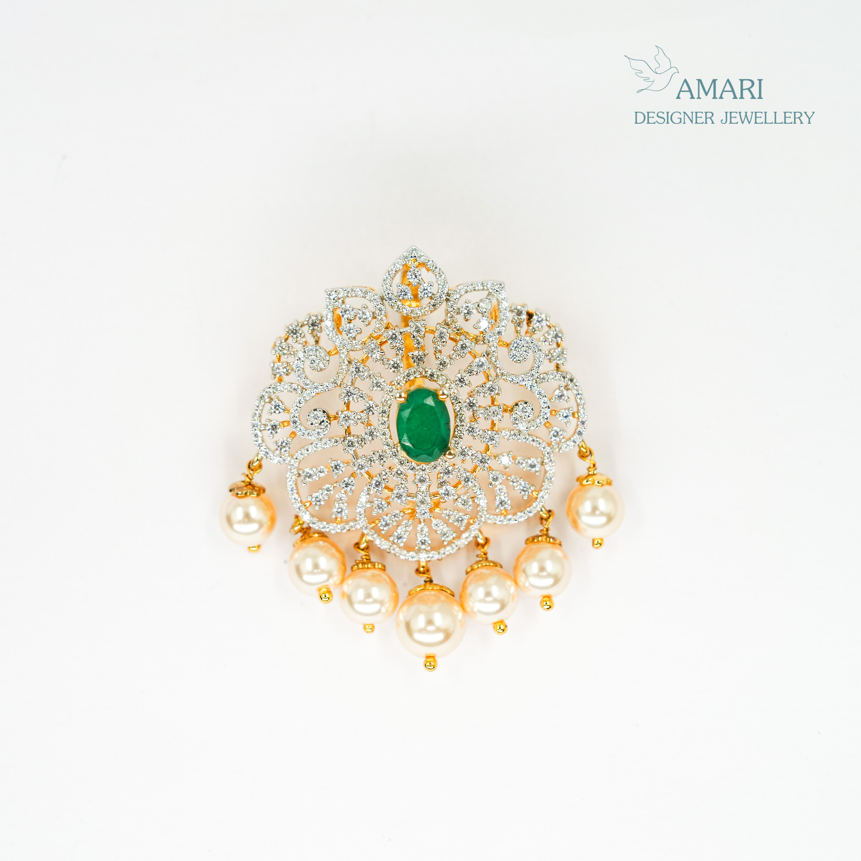 Beautiful Ruby Cut With Pearls Pendant Set -