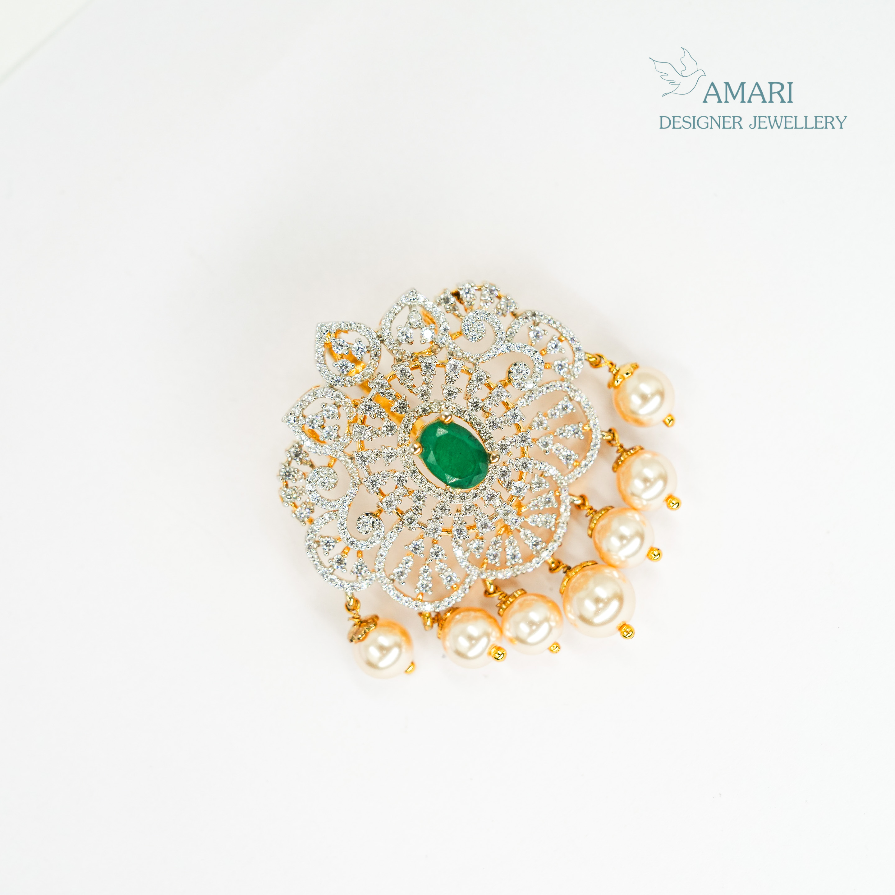 Beautiful Ruby Cut With Pearls Pendant Set -