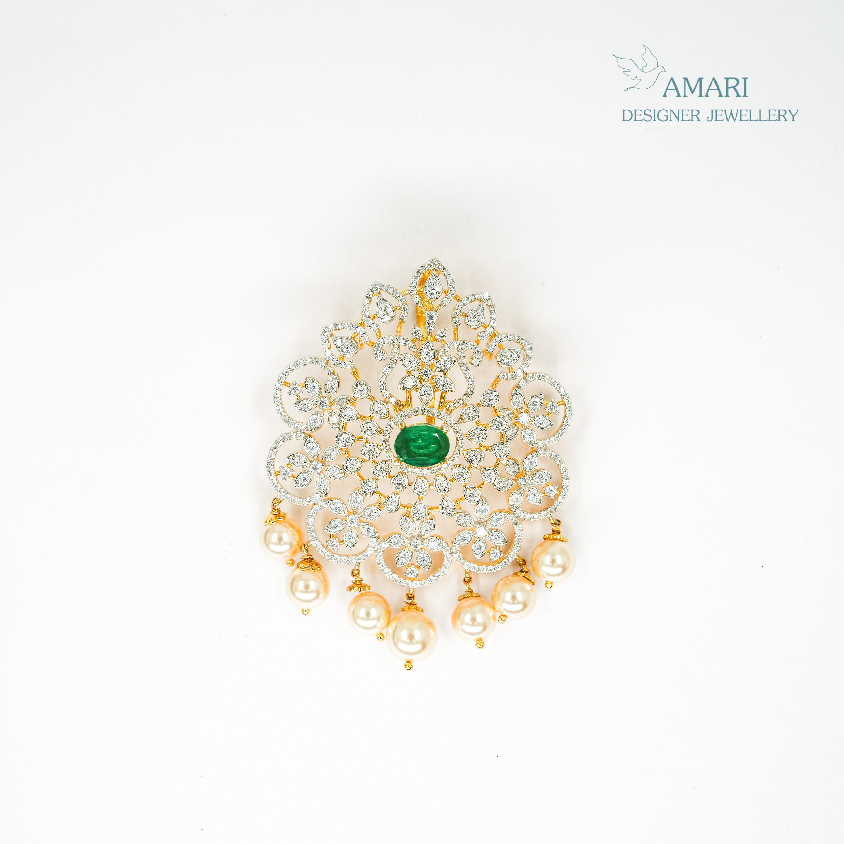 Dazzling Bloom With Emerald Stud Pendant set -