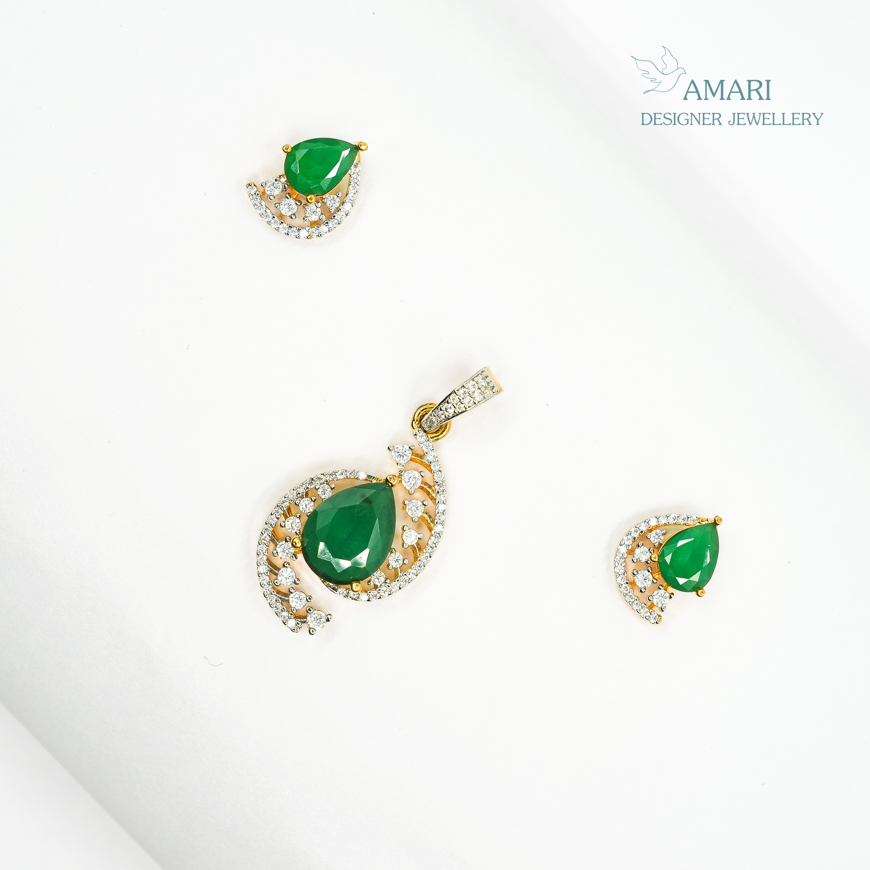 Emerald Cut With Wraparound Designer Pendant Set -