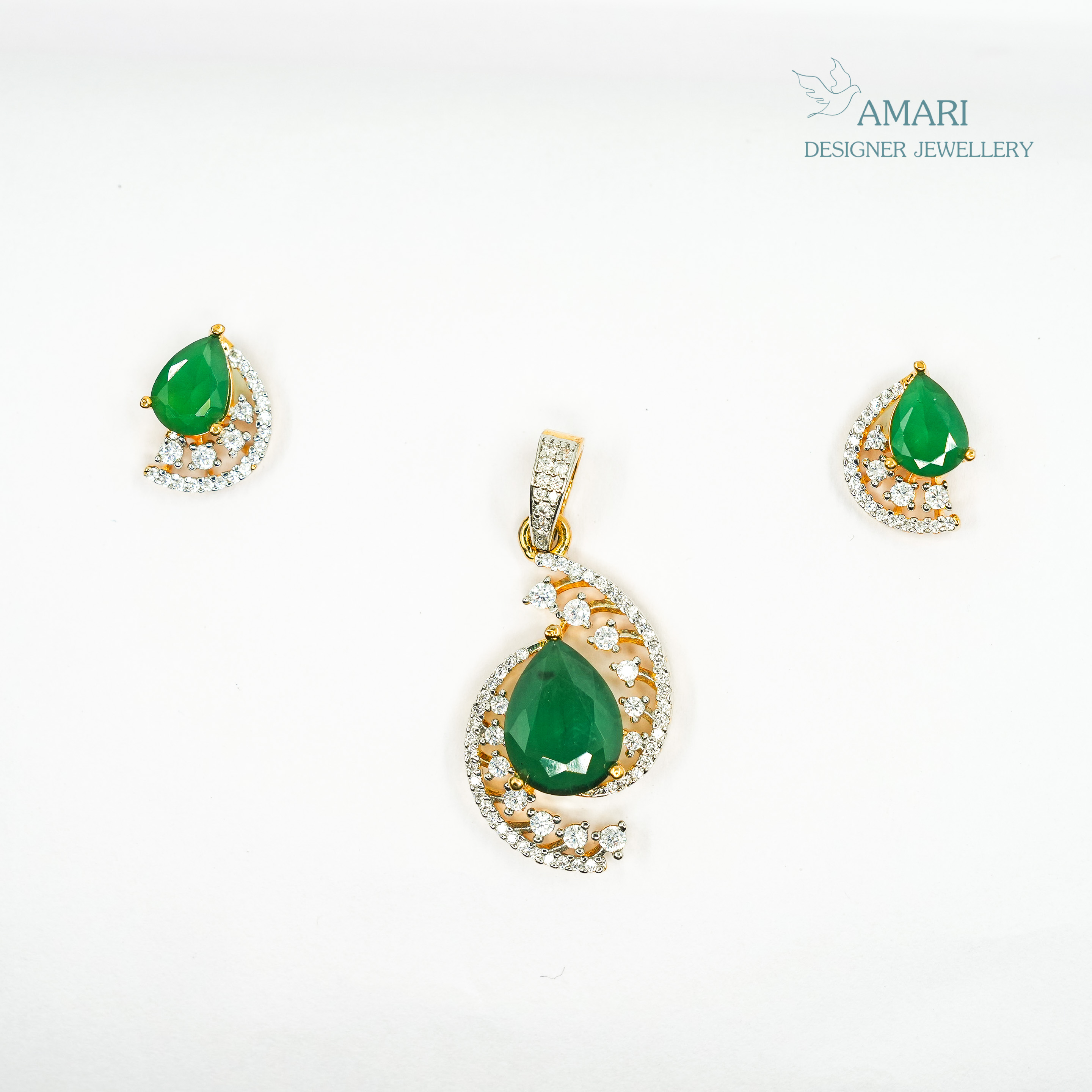 Emerald Cut With Wraparound Designer Pendant Set -