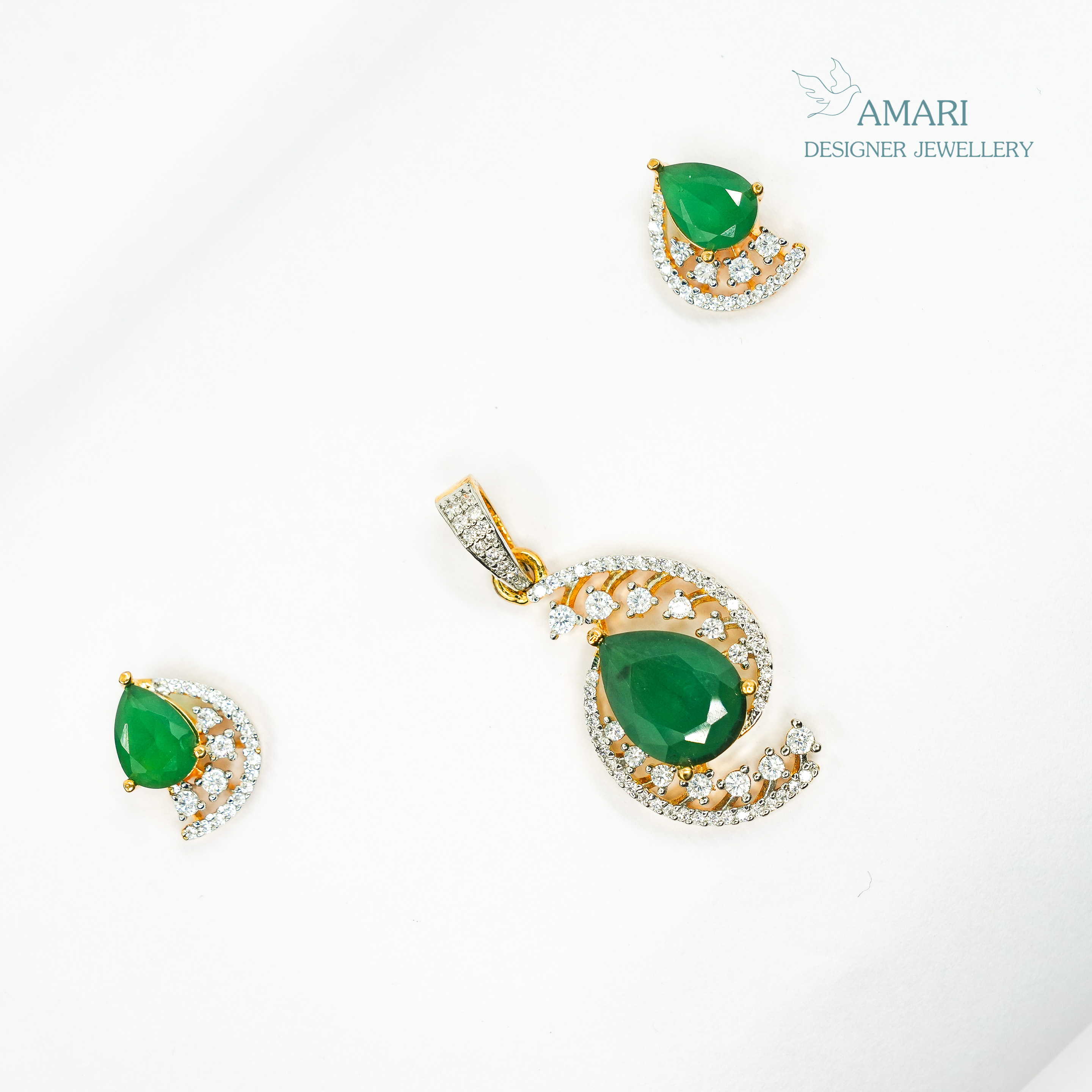 Emerald Cut With Wraparound Designer Pendant Set -