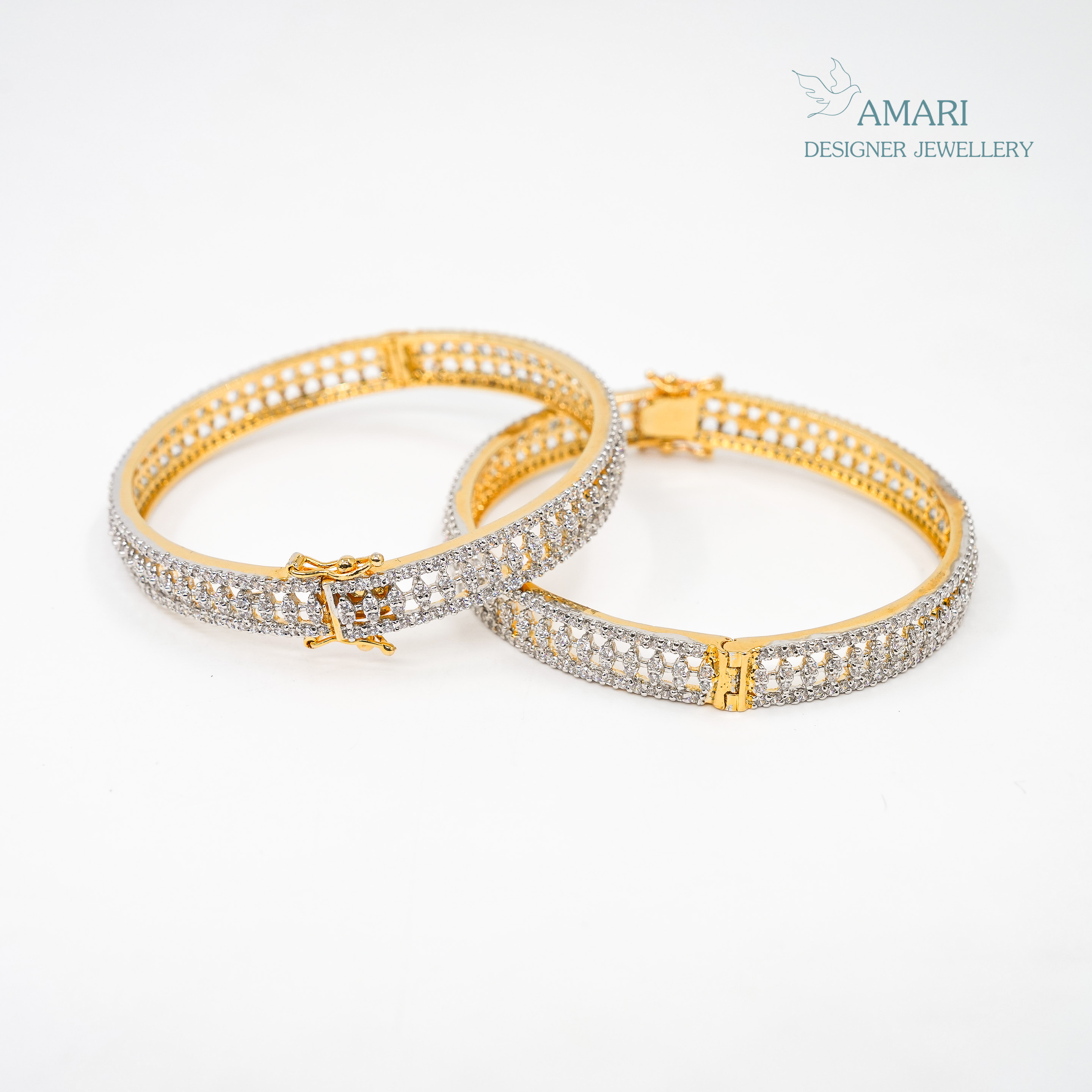 Glittering Floral Design Silver Bangles -