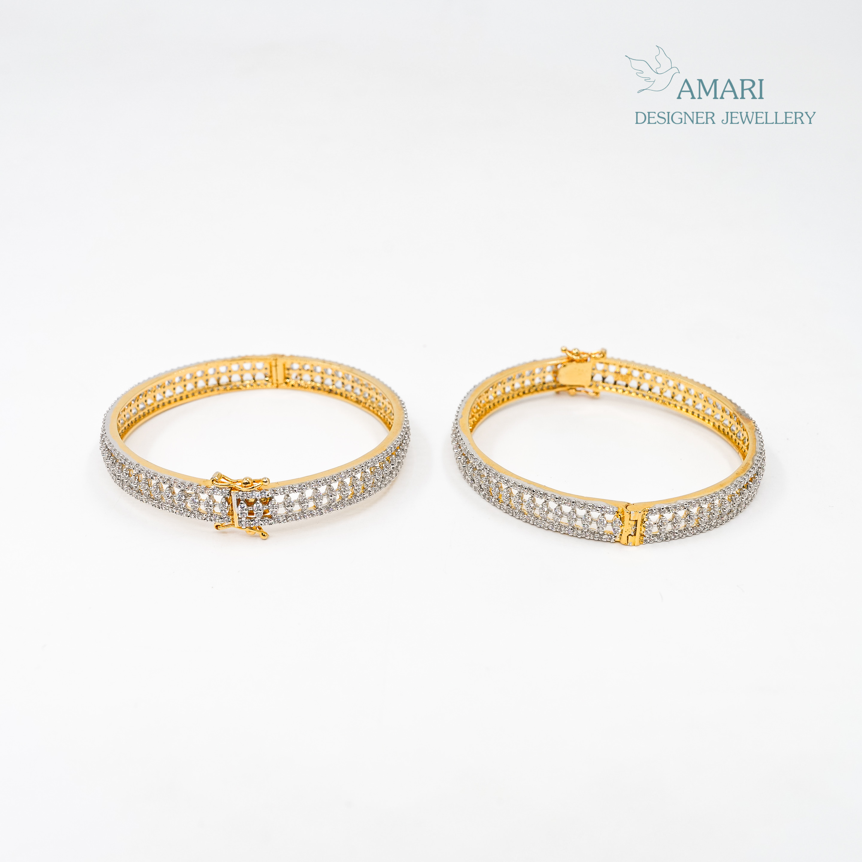 Glittering Floral Design Silver Bangles -