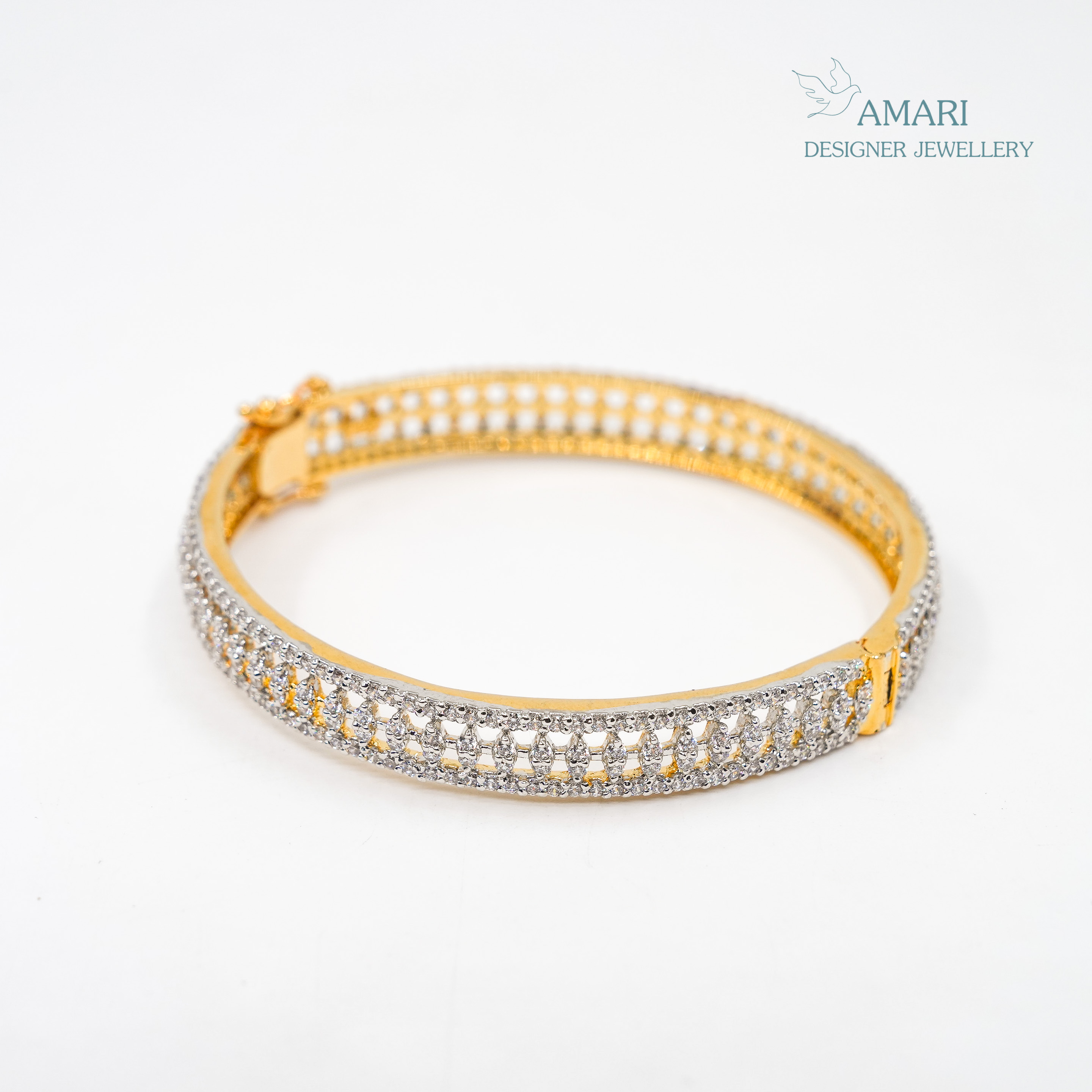 Glittering Floral Design Silver Bangles -