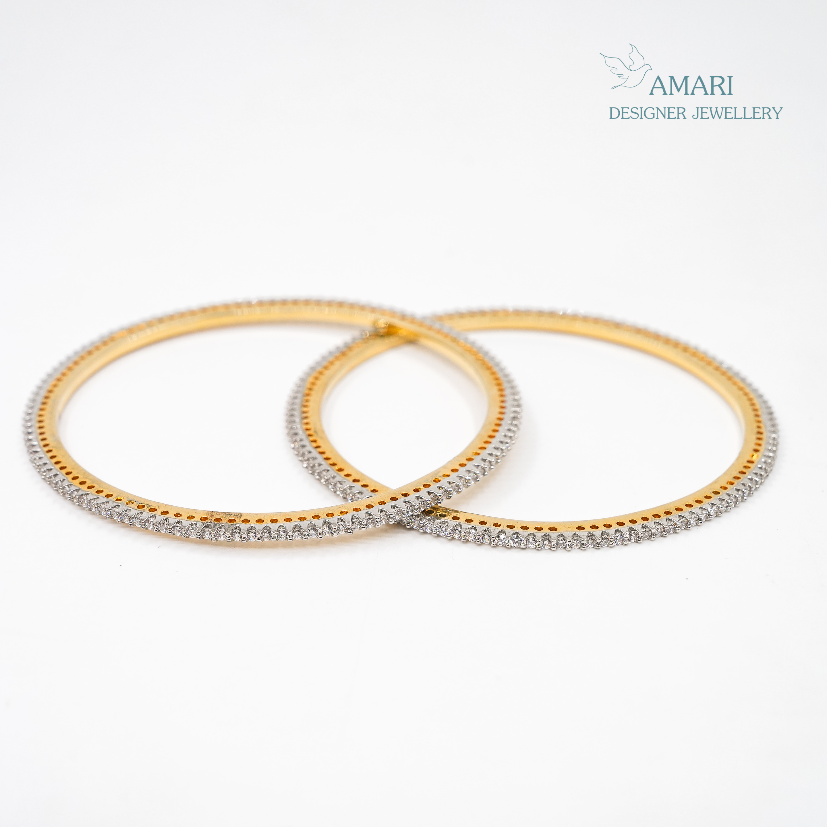 Small Single Line Solitaire Silver Bangles -