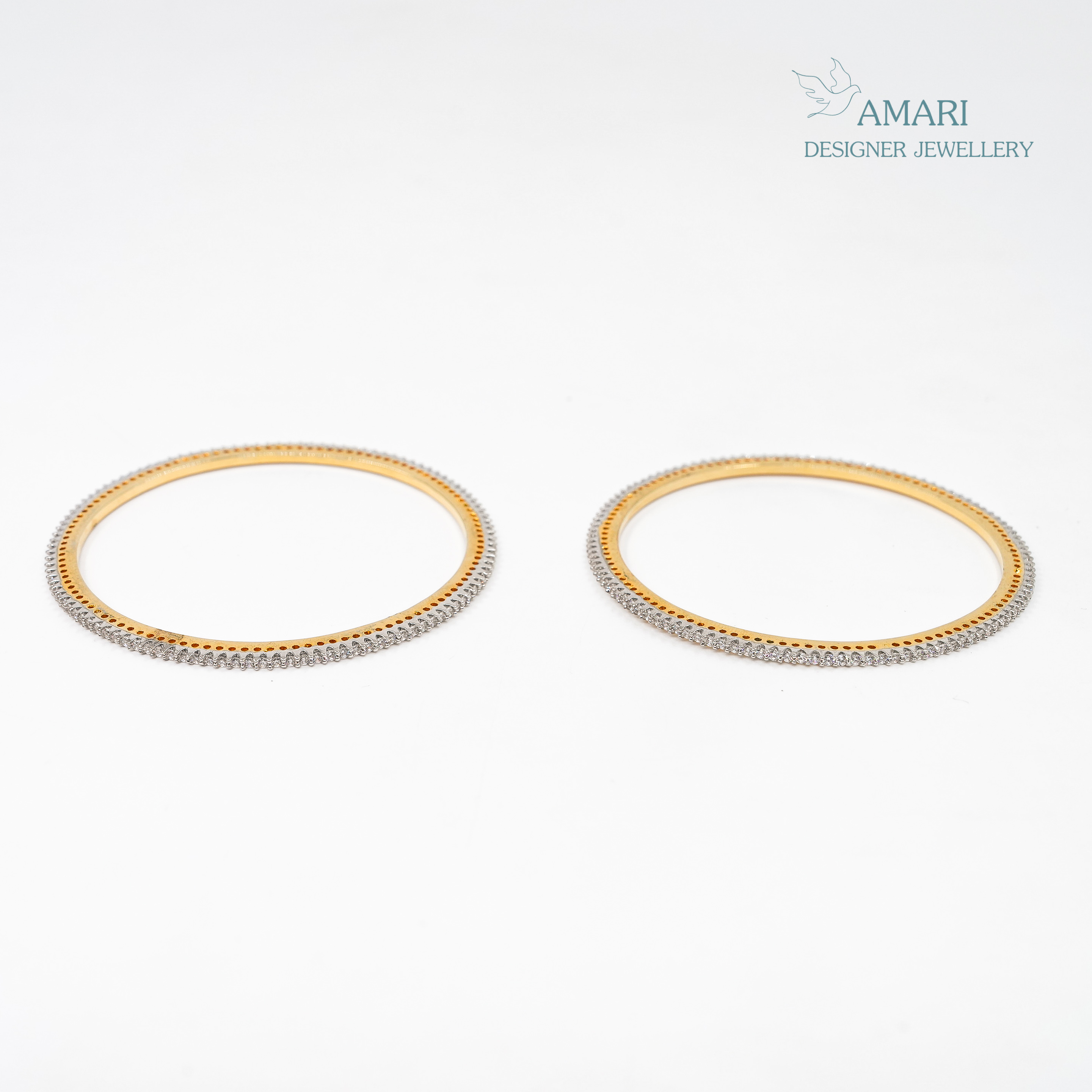 Small Single Line Solitaire Silver Bangles -