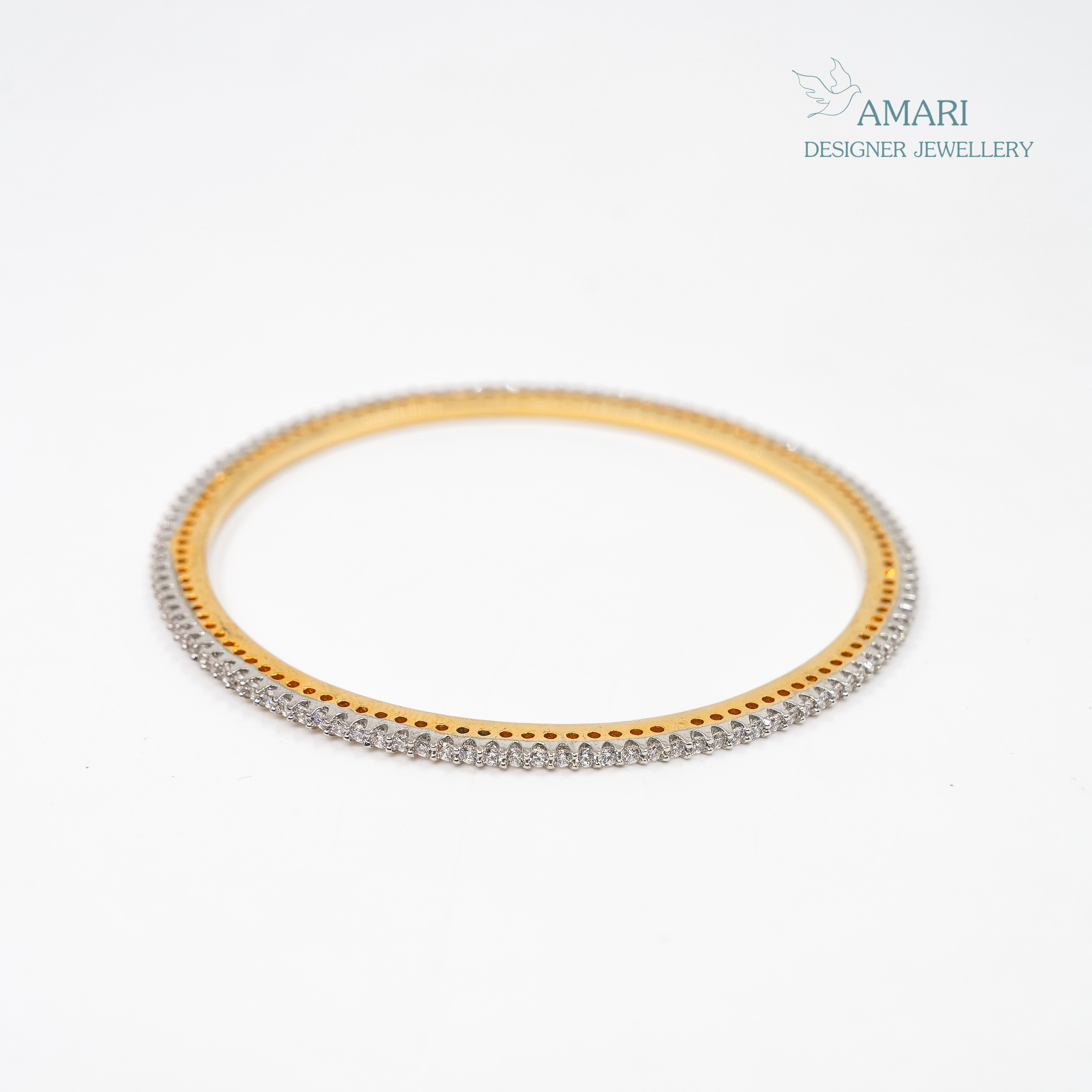 Small Single Line Solitaire Silver Bangles -