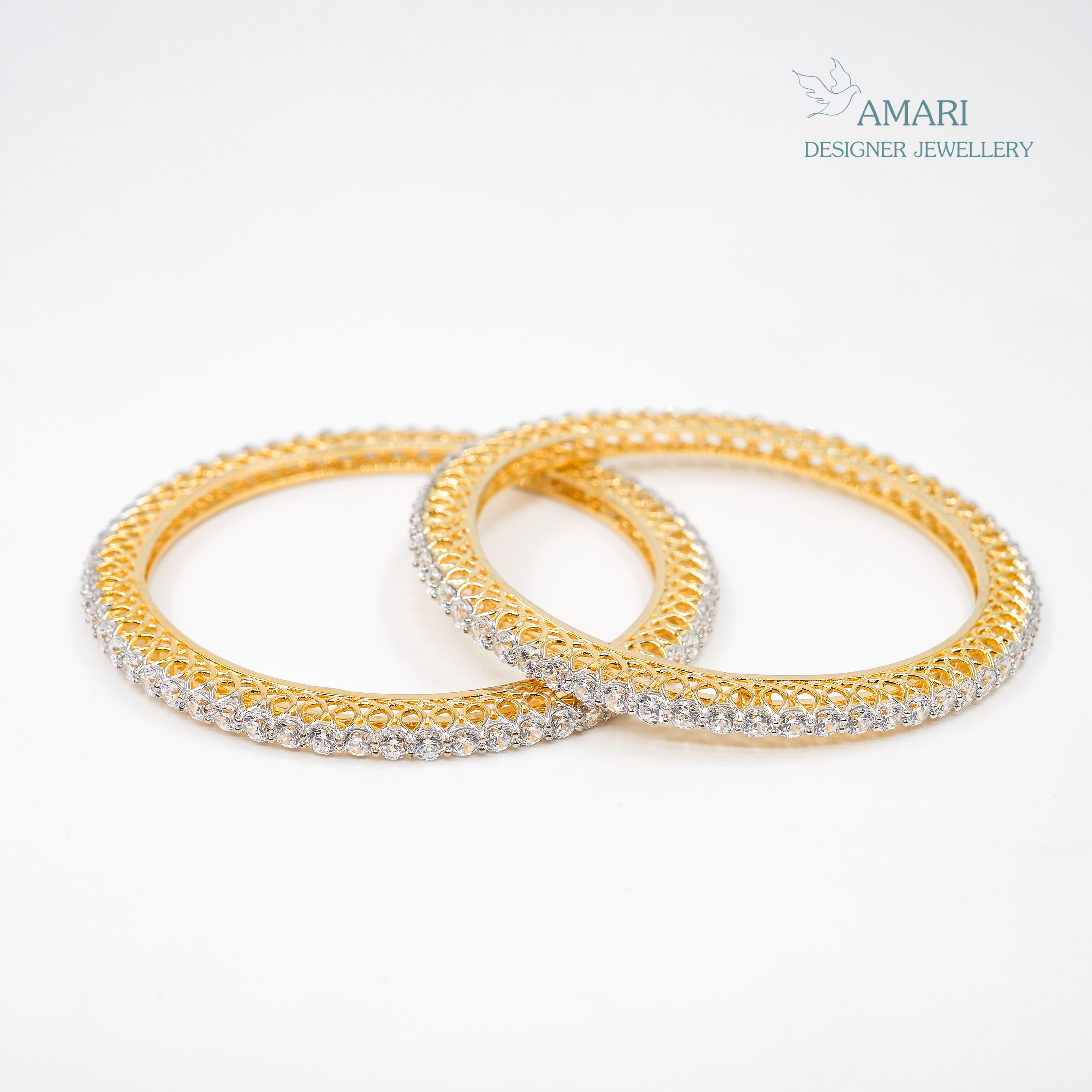 Classy Singles Line Solitaire Silver Bangles -