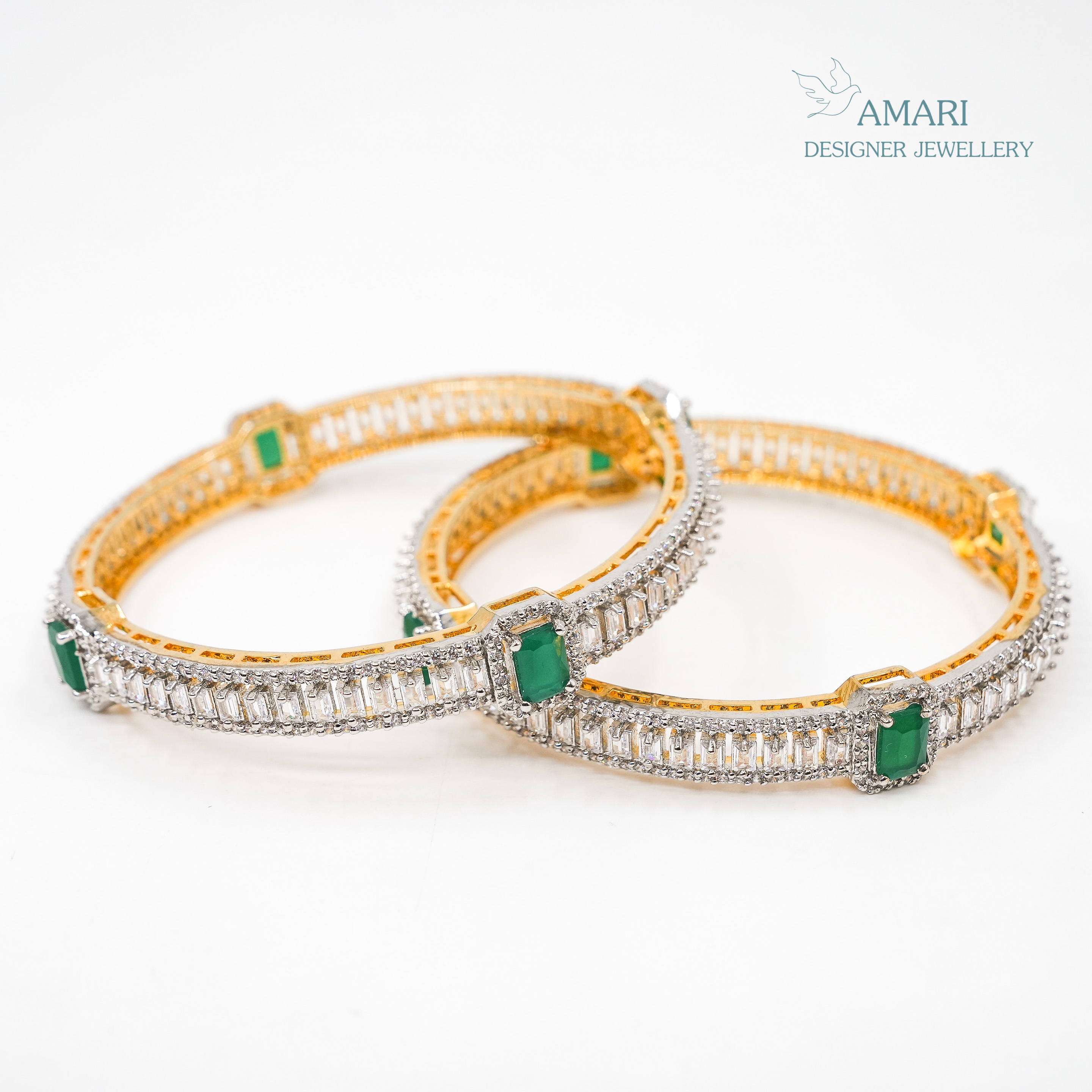 Classy Stunning Emerald Stone Silver Bangles -