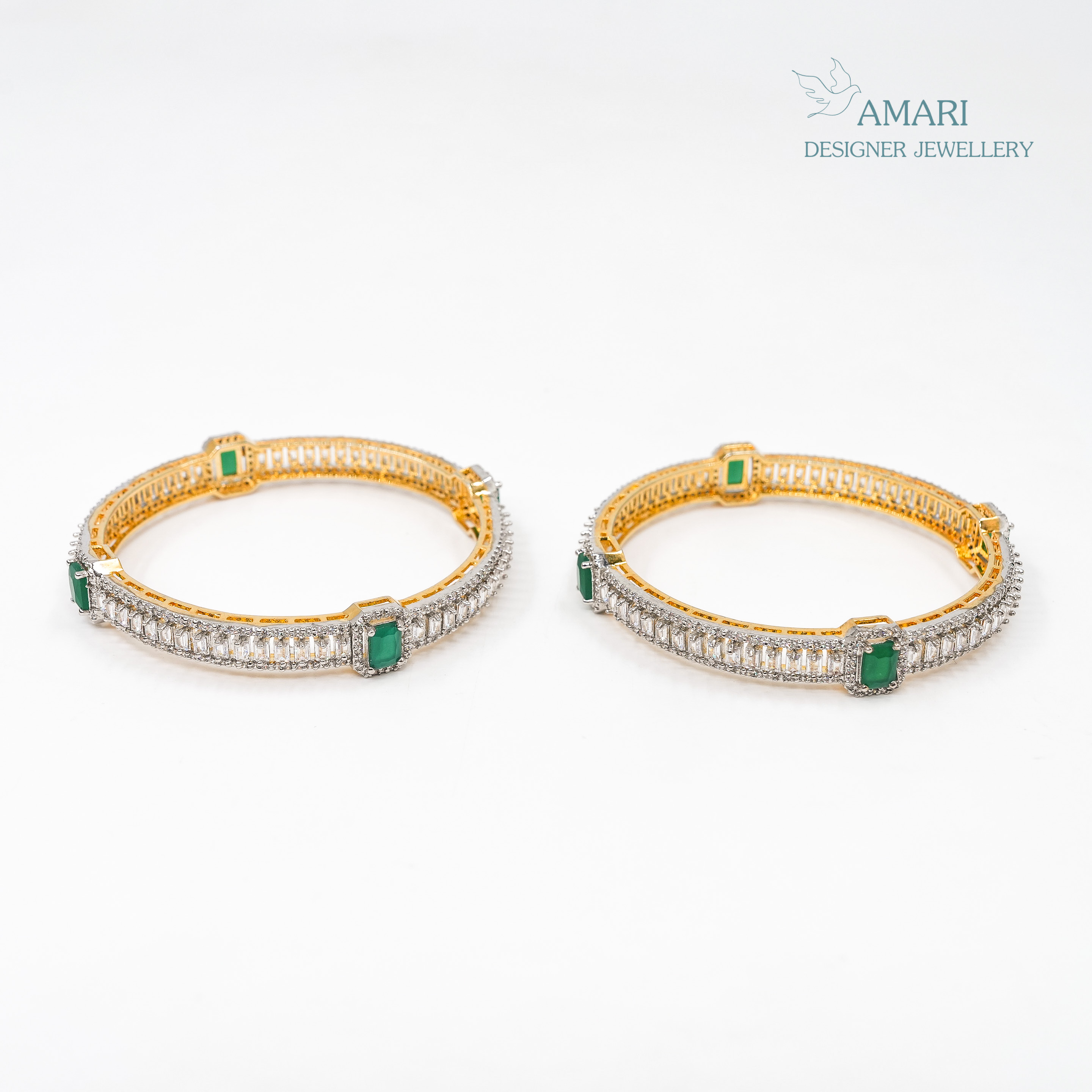 Classy Stunning Emerald Stone Silver Bangles -