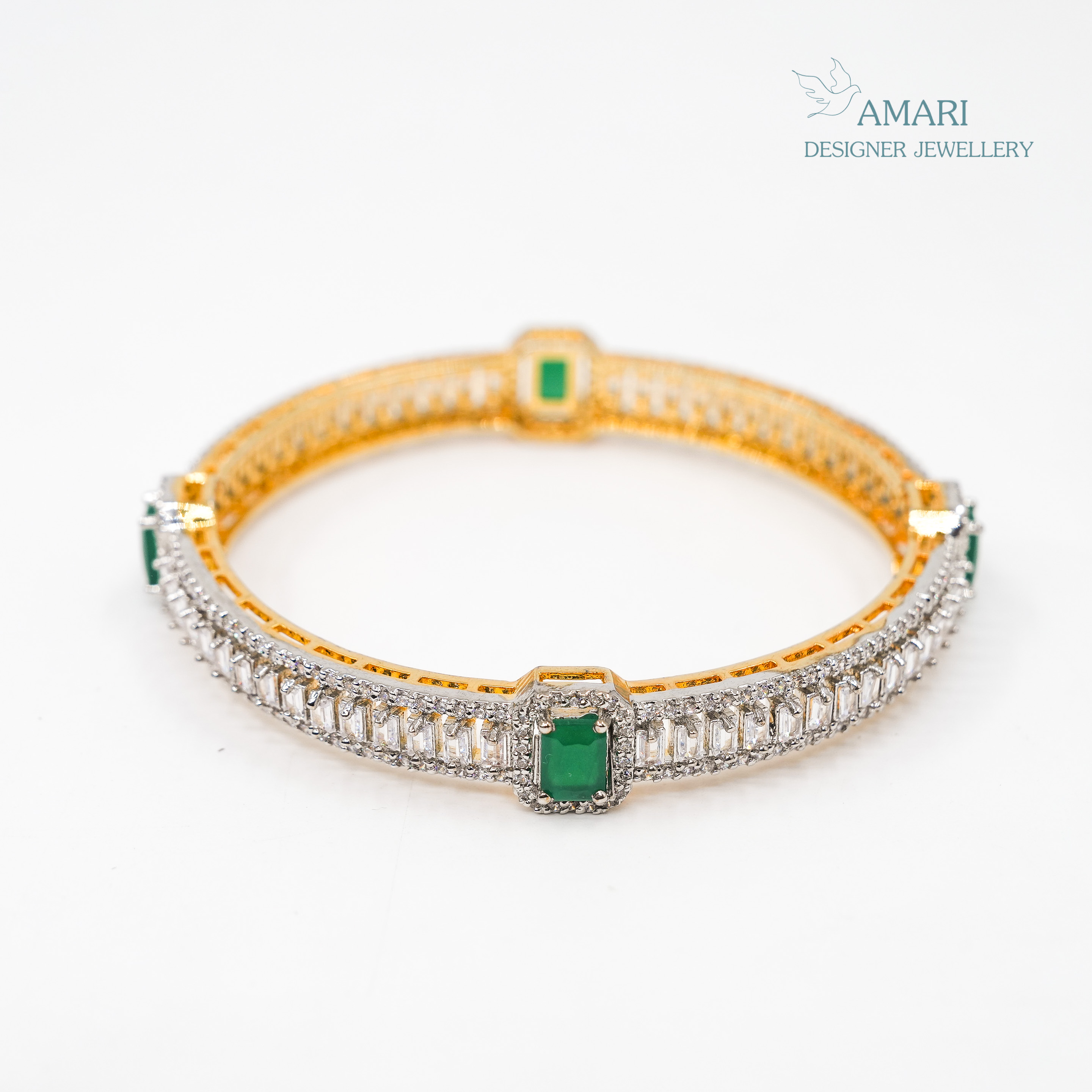 Classy Stunning Emerald Stone Silver Bangles -