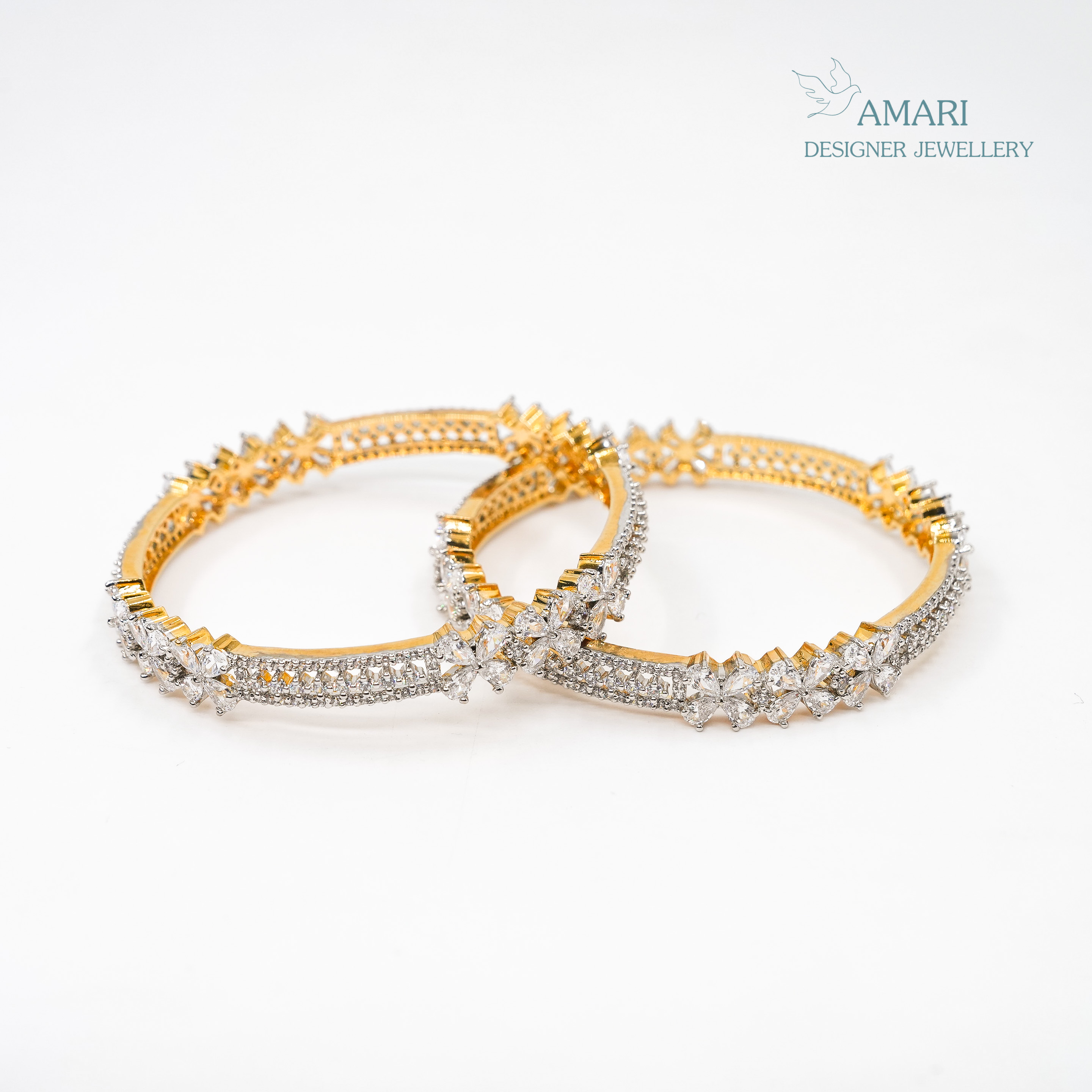 Elegant And Floral Studded Silver Bangles -