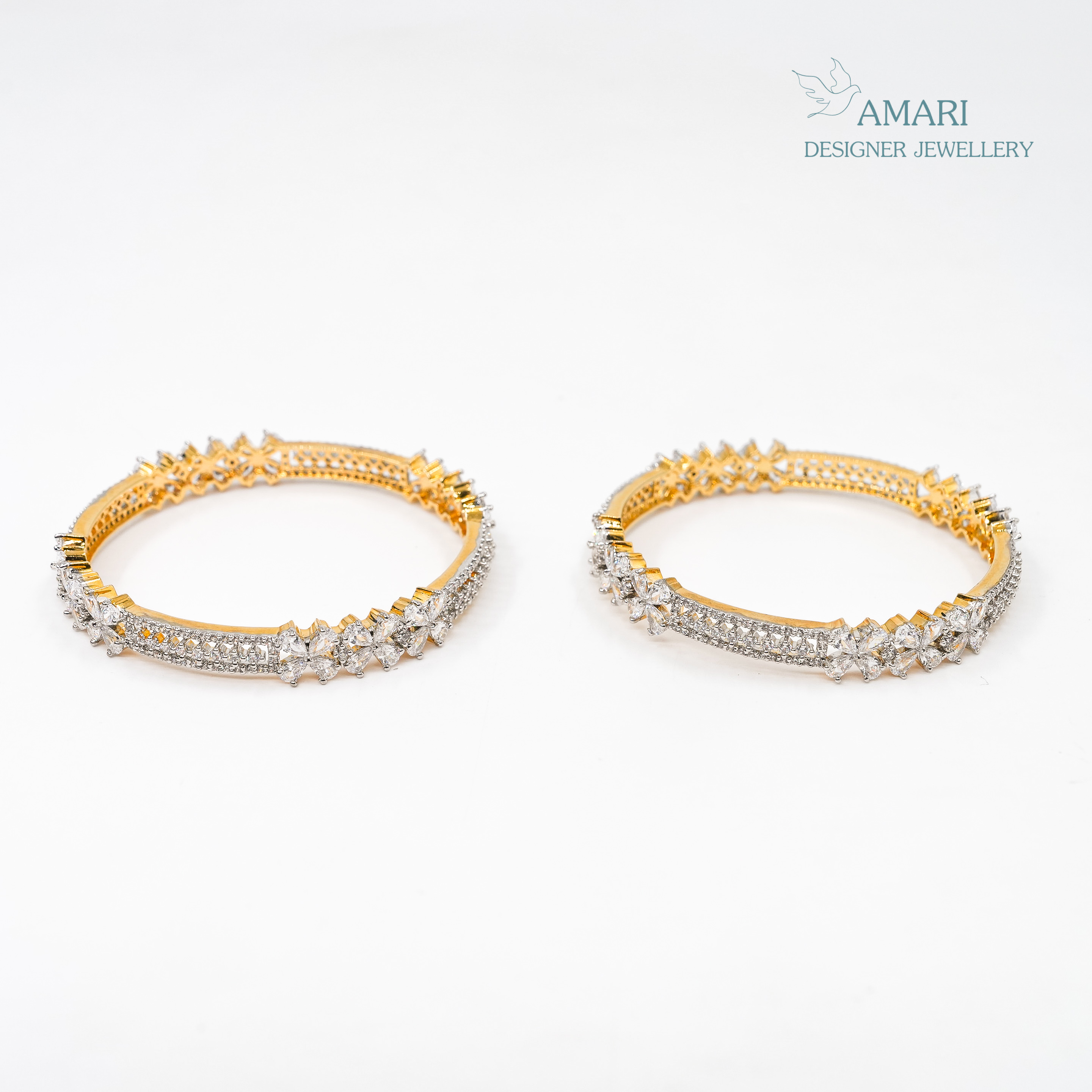 Elegant And Floral Studded Silver Bangles -