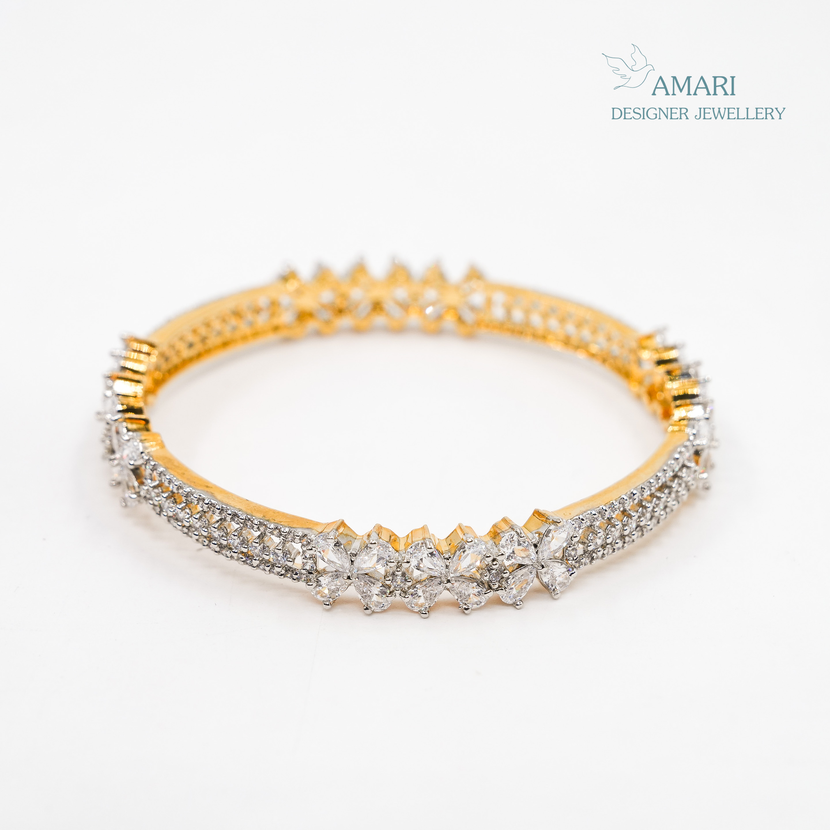 Elegant And Floral Studded Silver Bangles -