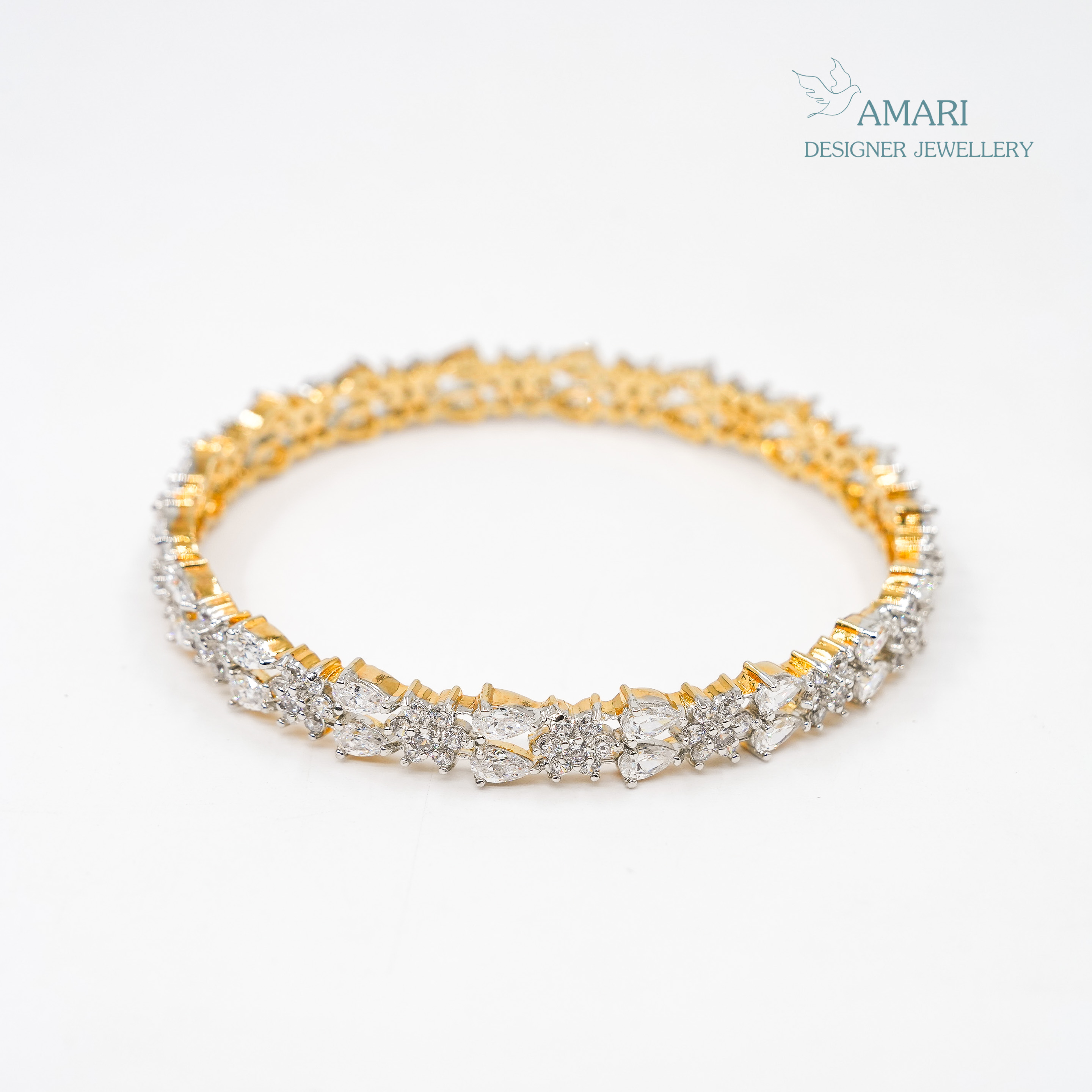 Beautiful Pear With Small Flower Silver Bangles -