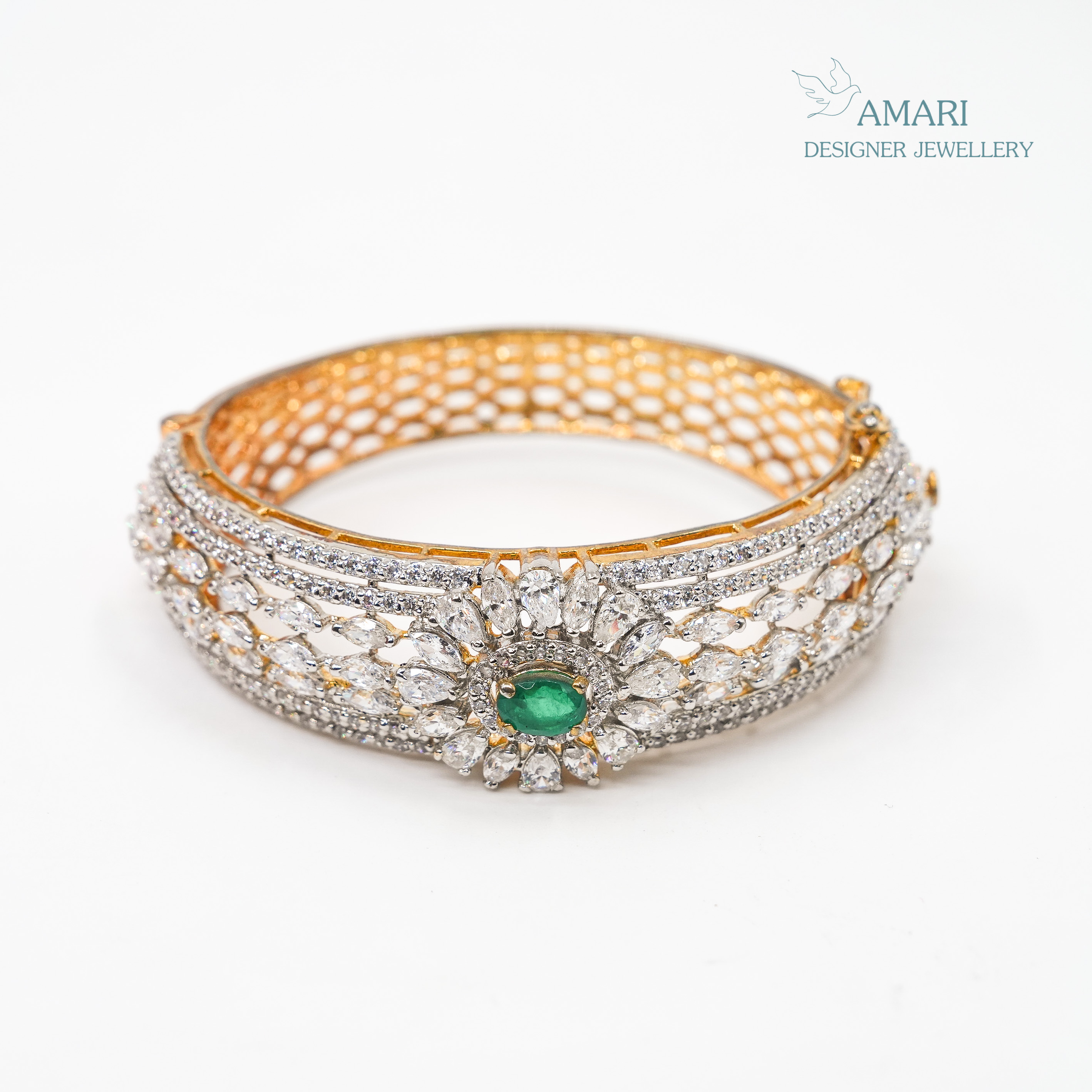 Green Emerald Studded Kada Bracelet -