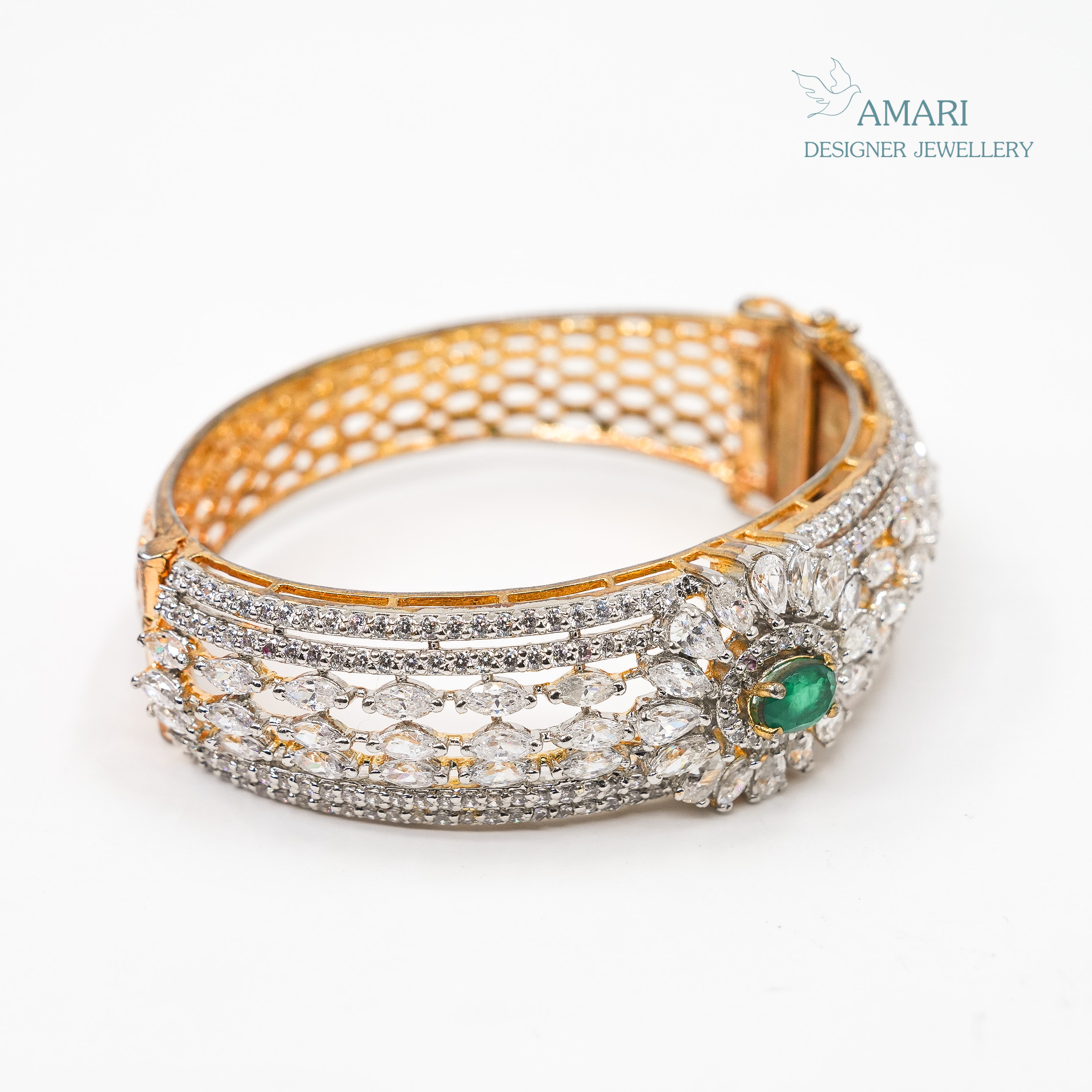 Green Emerald Studded Kada Bracelet -