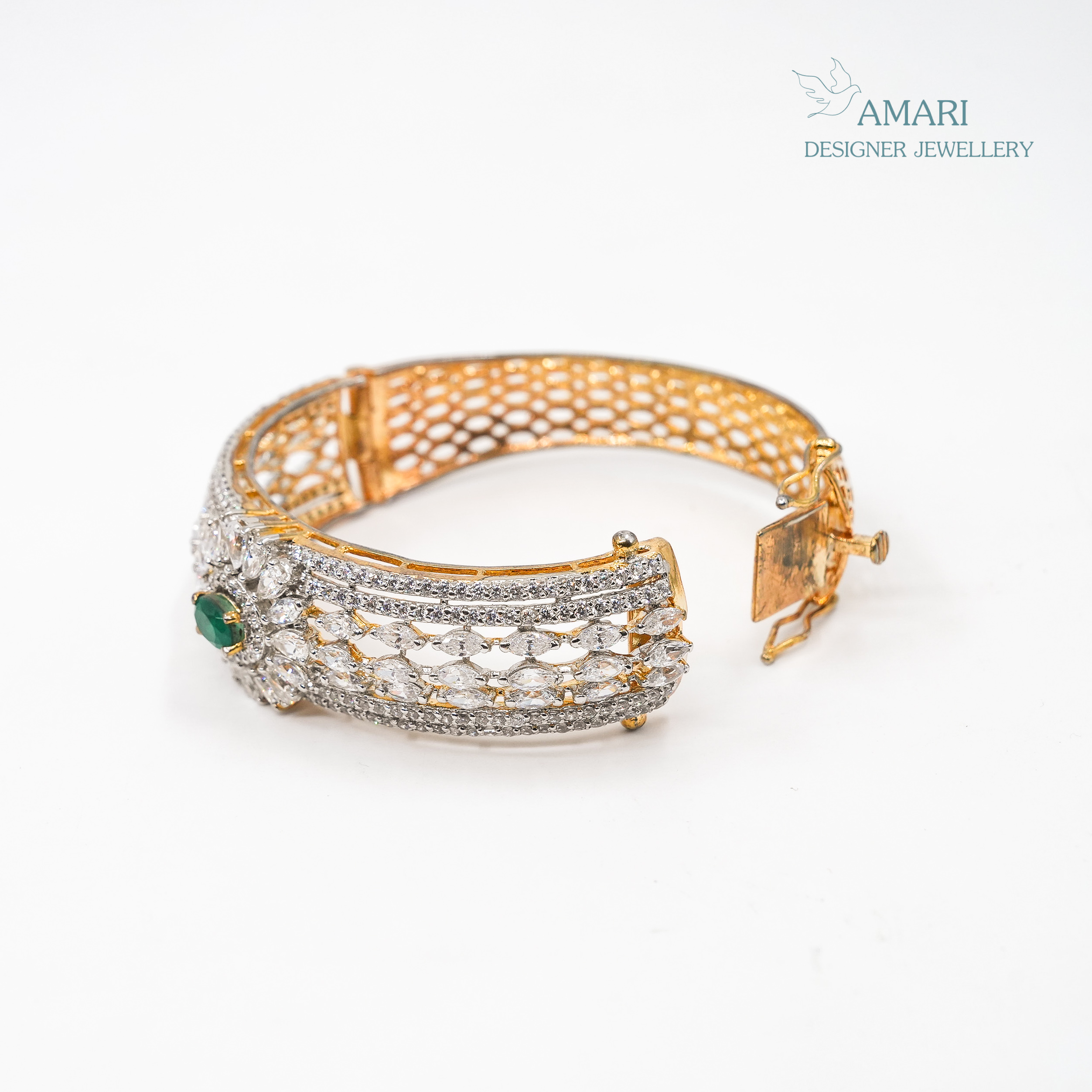Green Emerald Studded Kada Bracelet -
