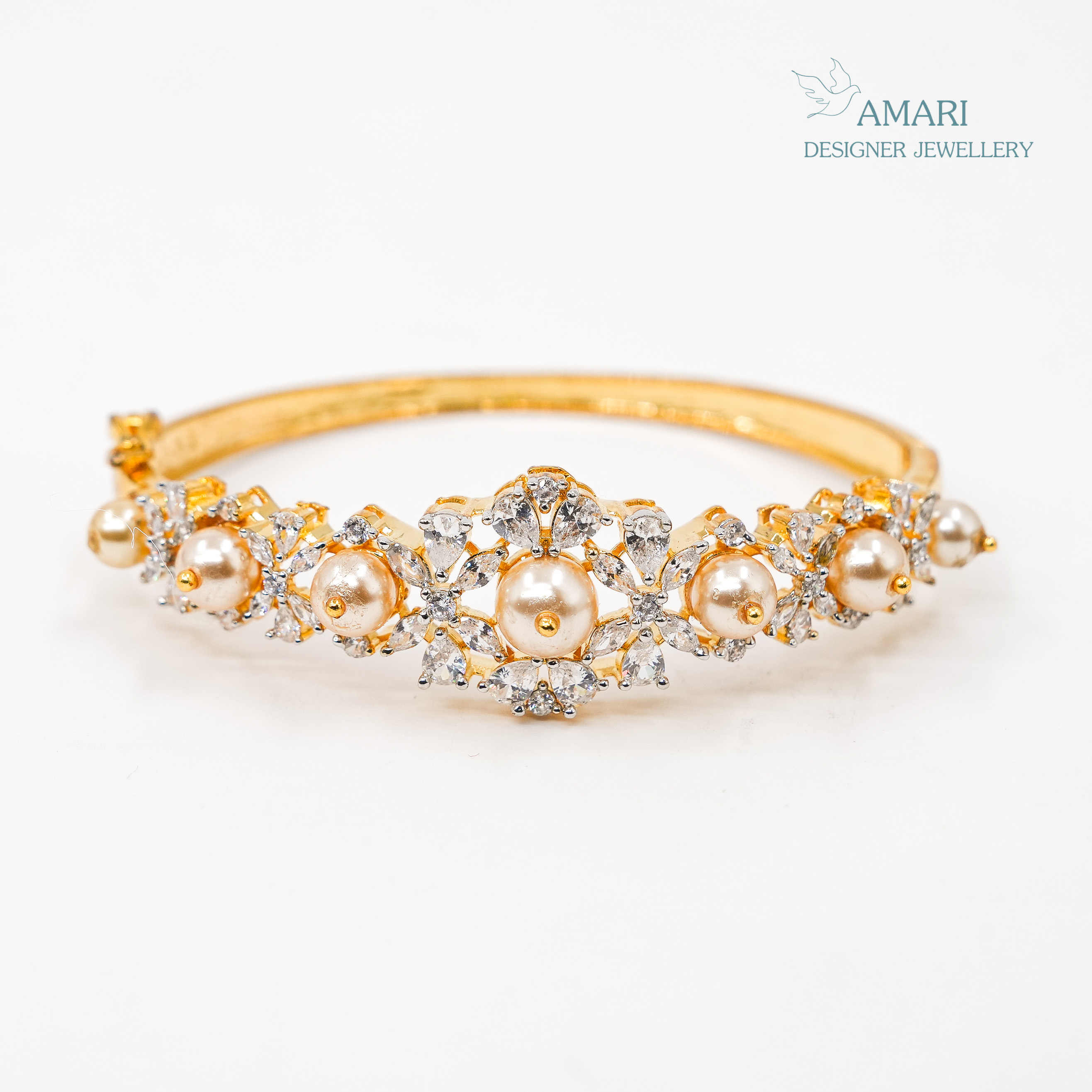 Classic Floral With Pearl Kada Bracelet -