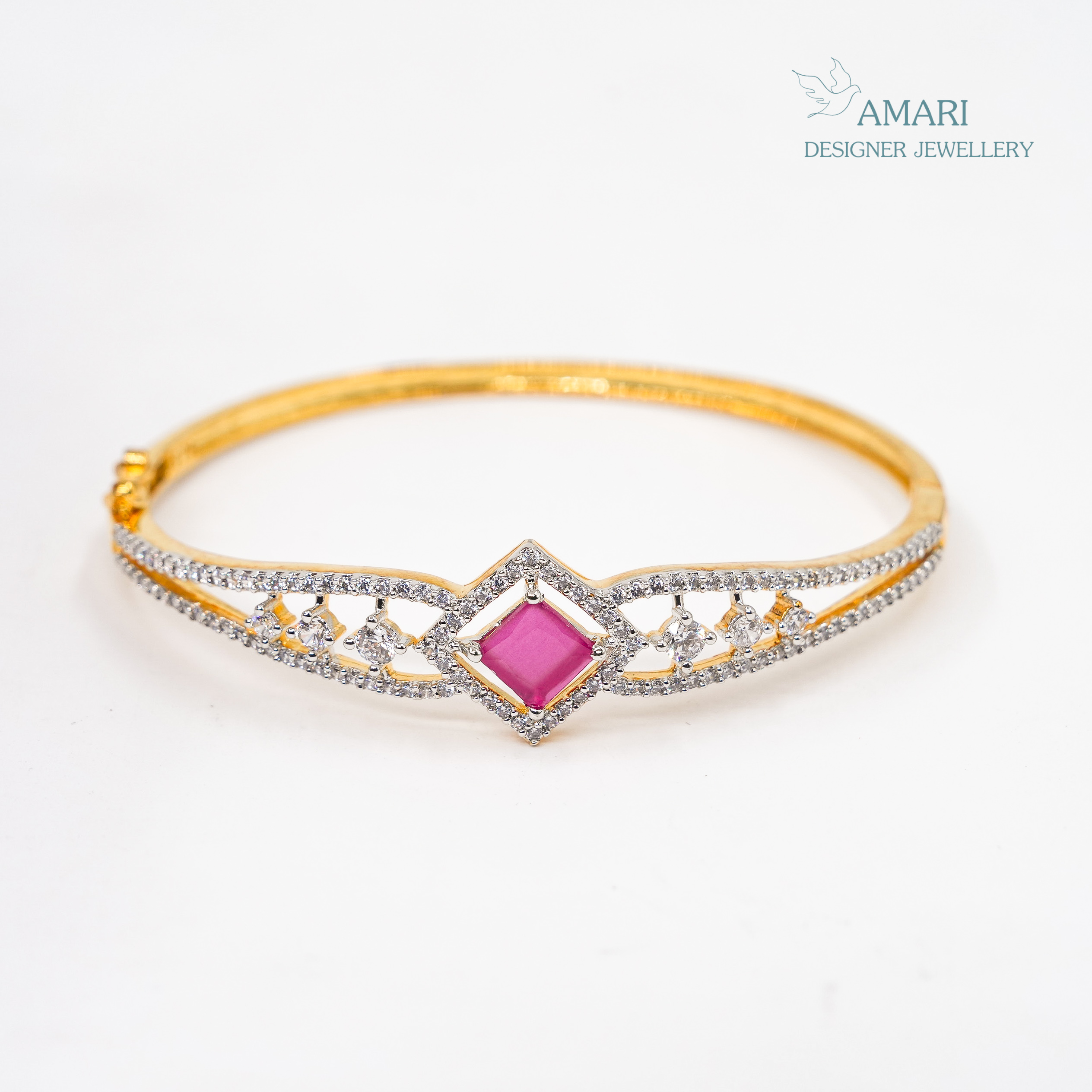 Ruby Red Floral Kada Bracelet -