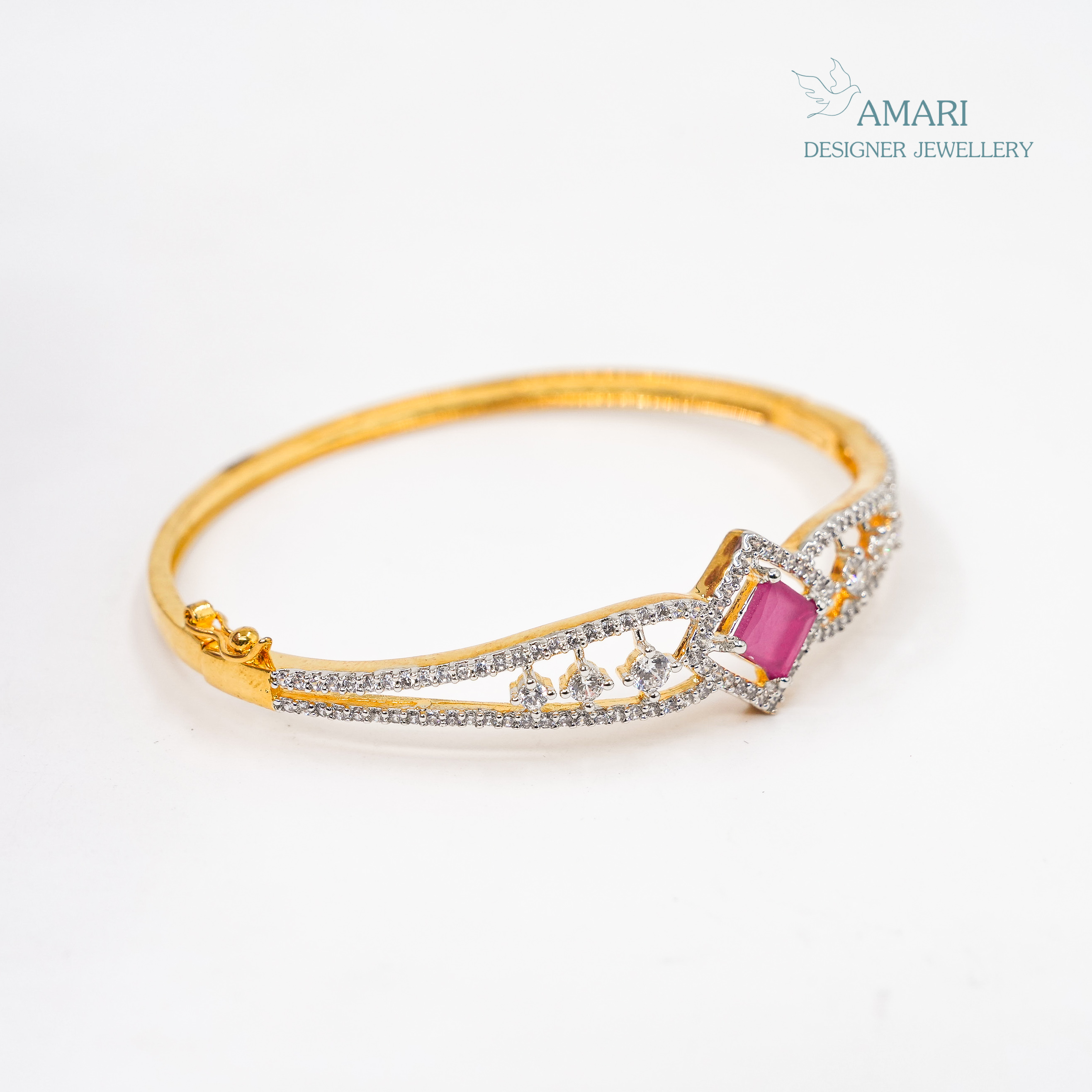 Ruby Red Floral Kada Bracelet -