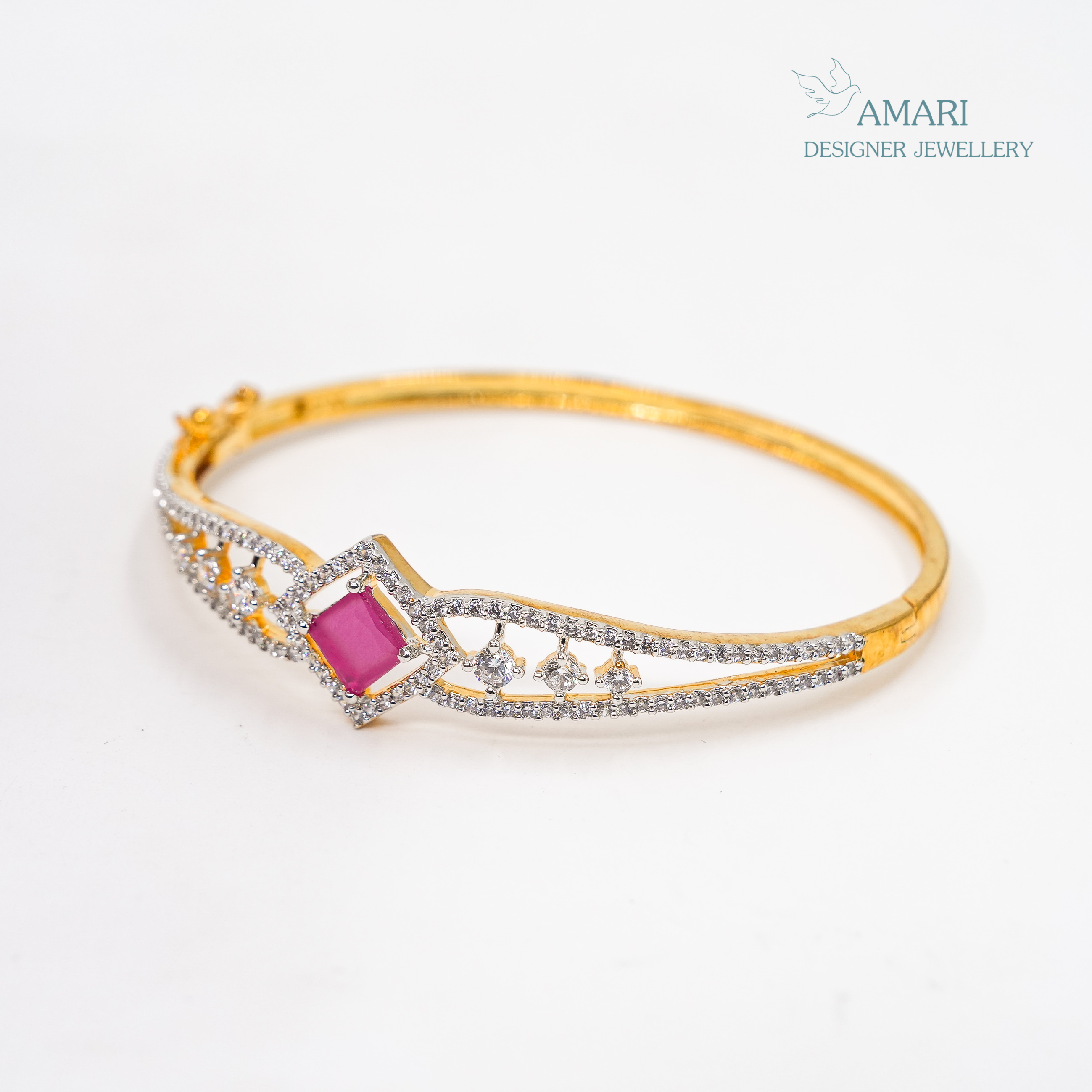 Ruby Red Floral Kada Bracelet -