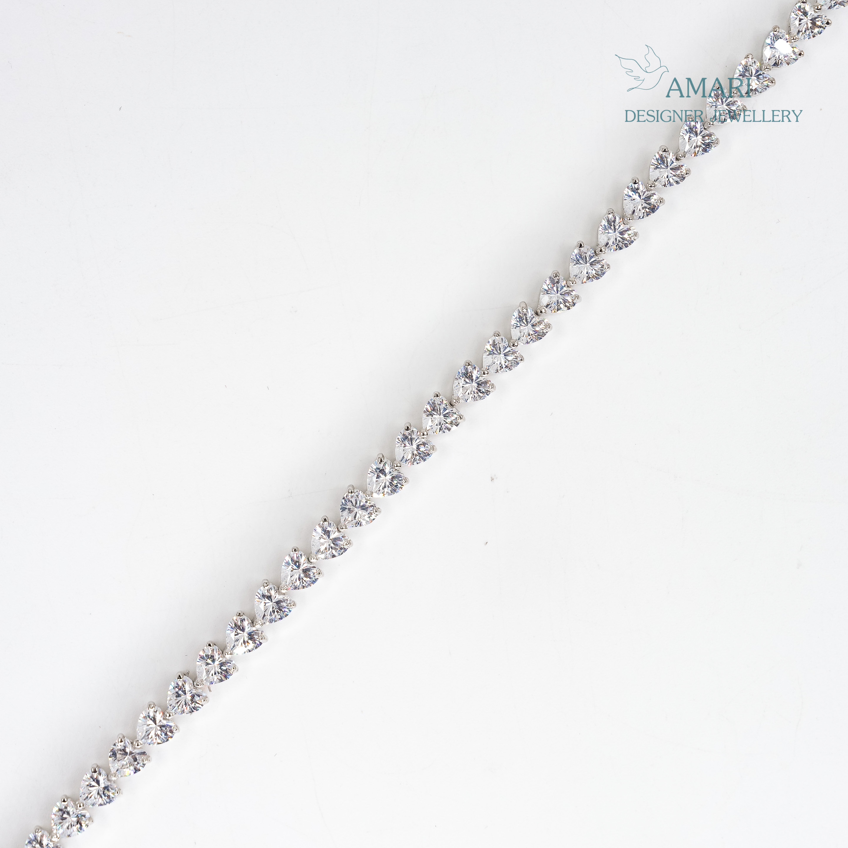 Beautiful Heart Cut Silver Tennis Bracelet -