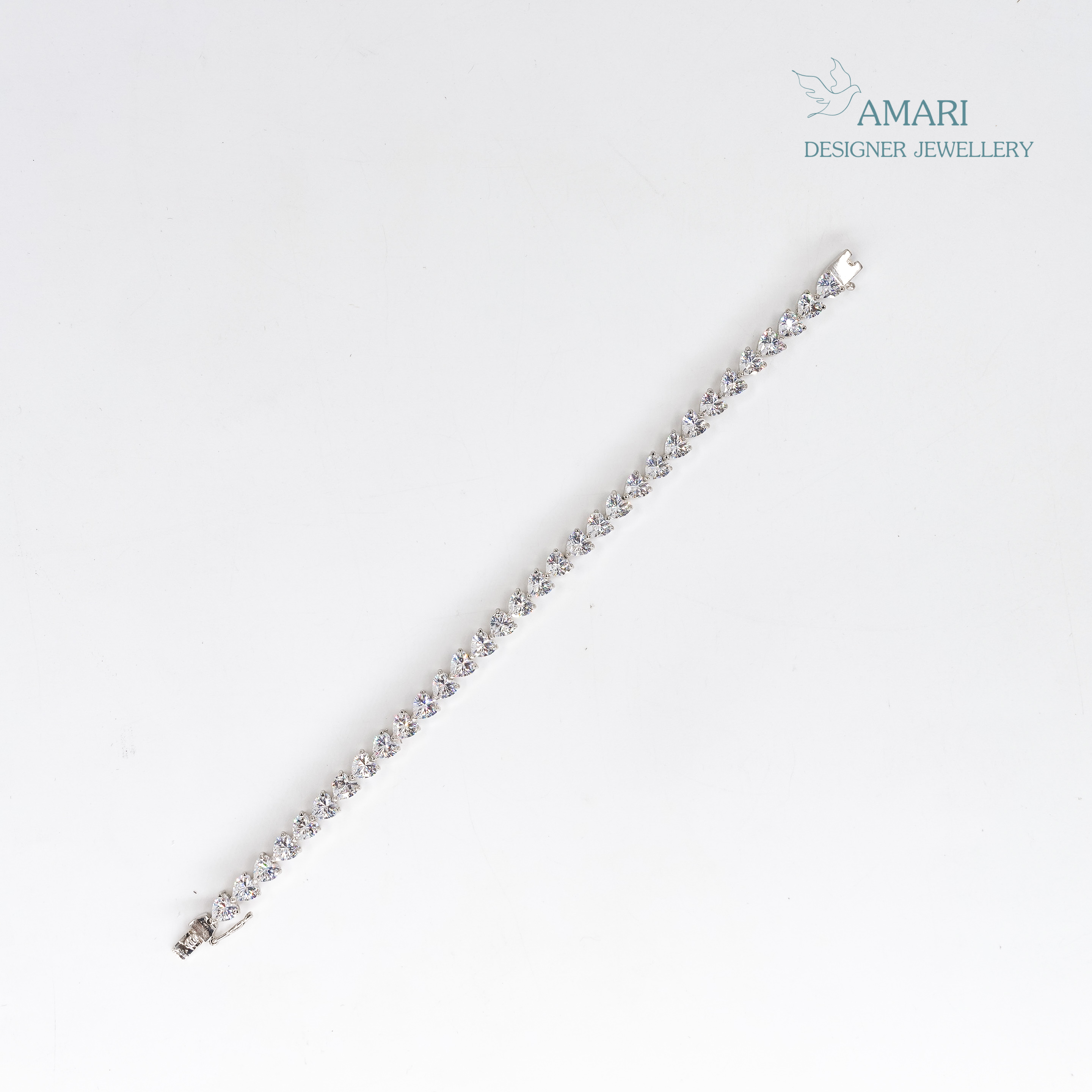 Beautiful Heart Cut Silver Tennis Bracelet -