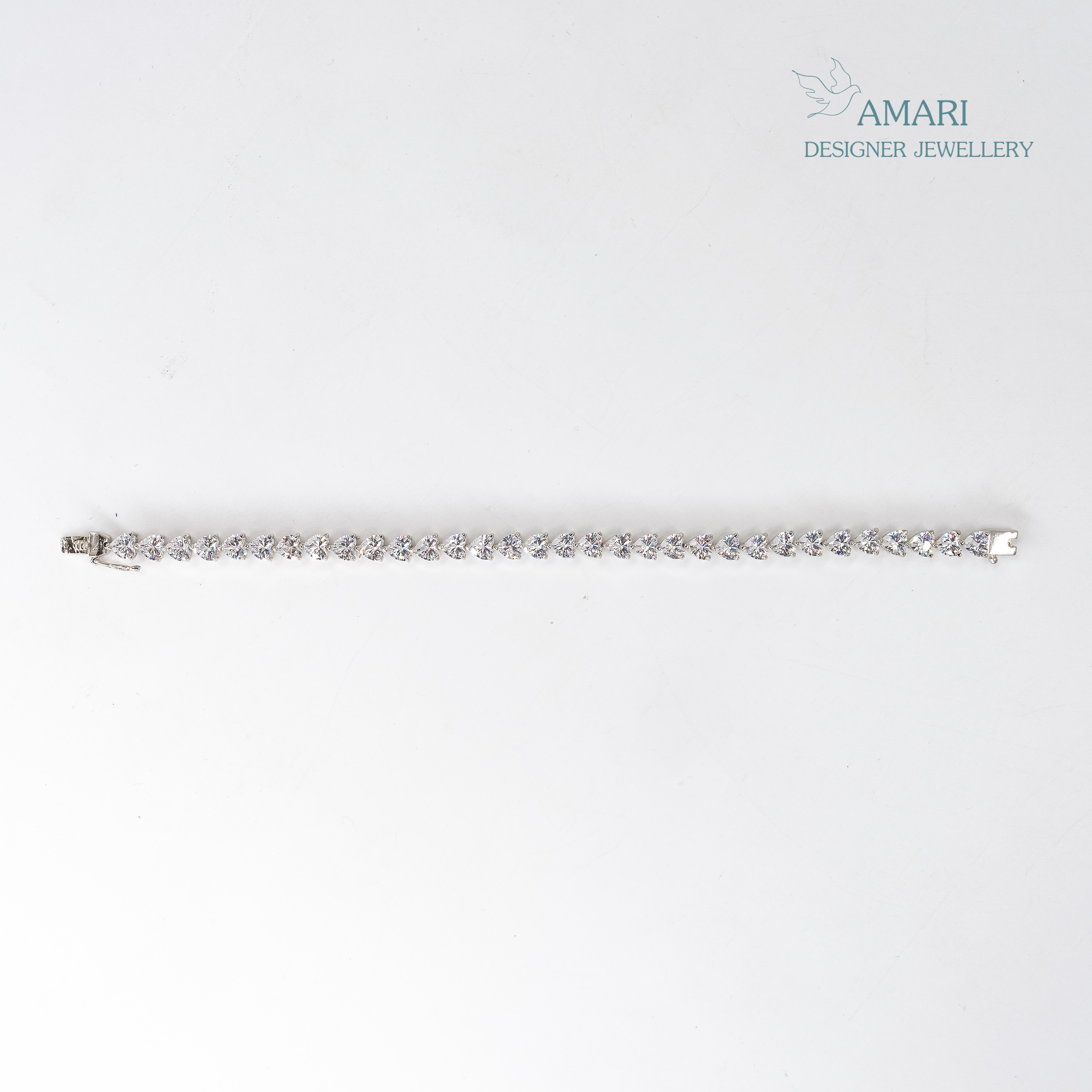 Beautiful Heart Cut Silver Tennis Bracelet -