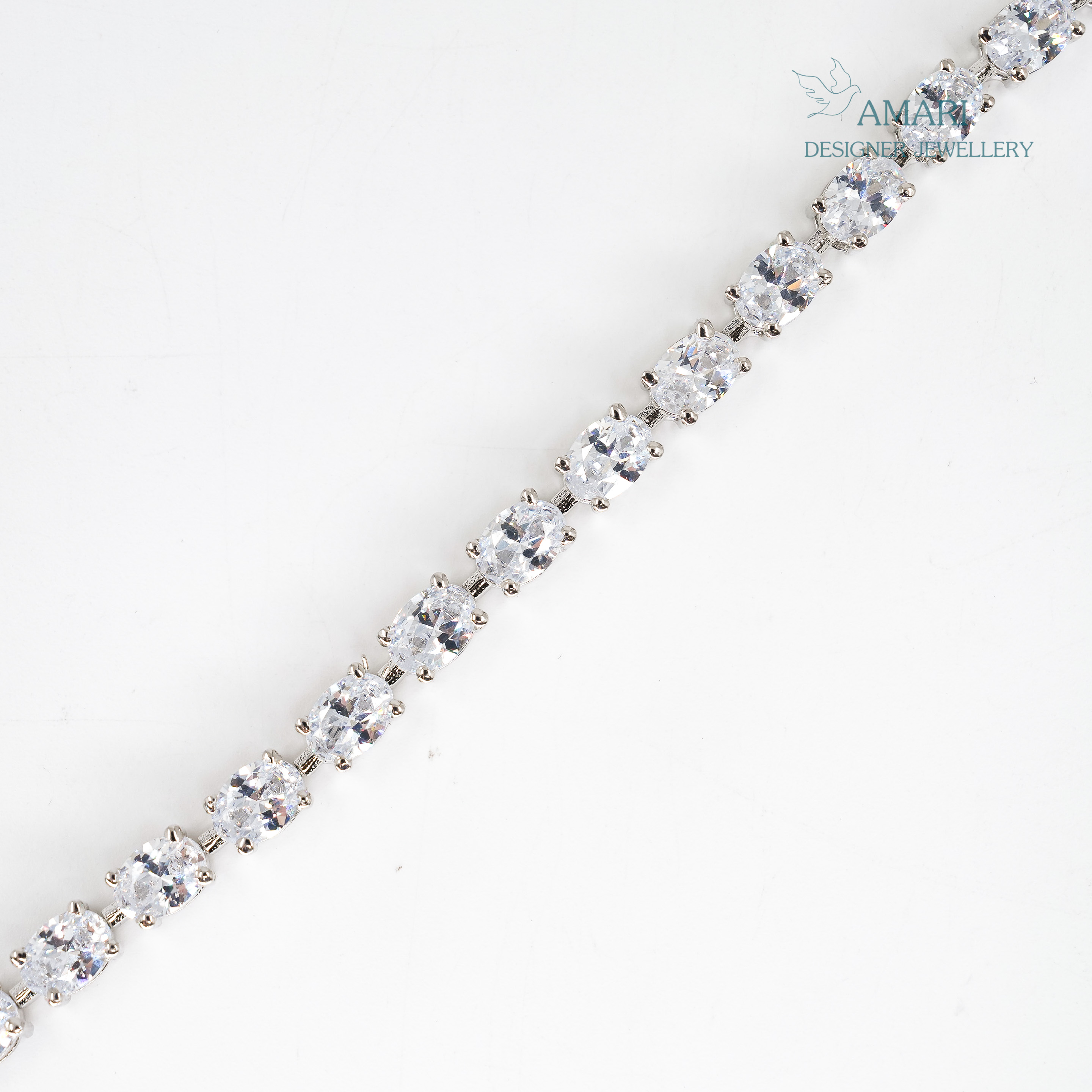 Single Layer With Silver Oval Stone Tennis Bracelet