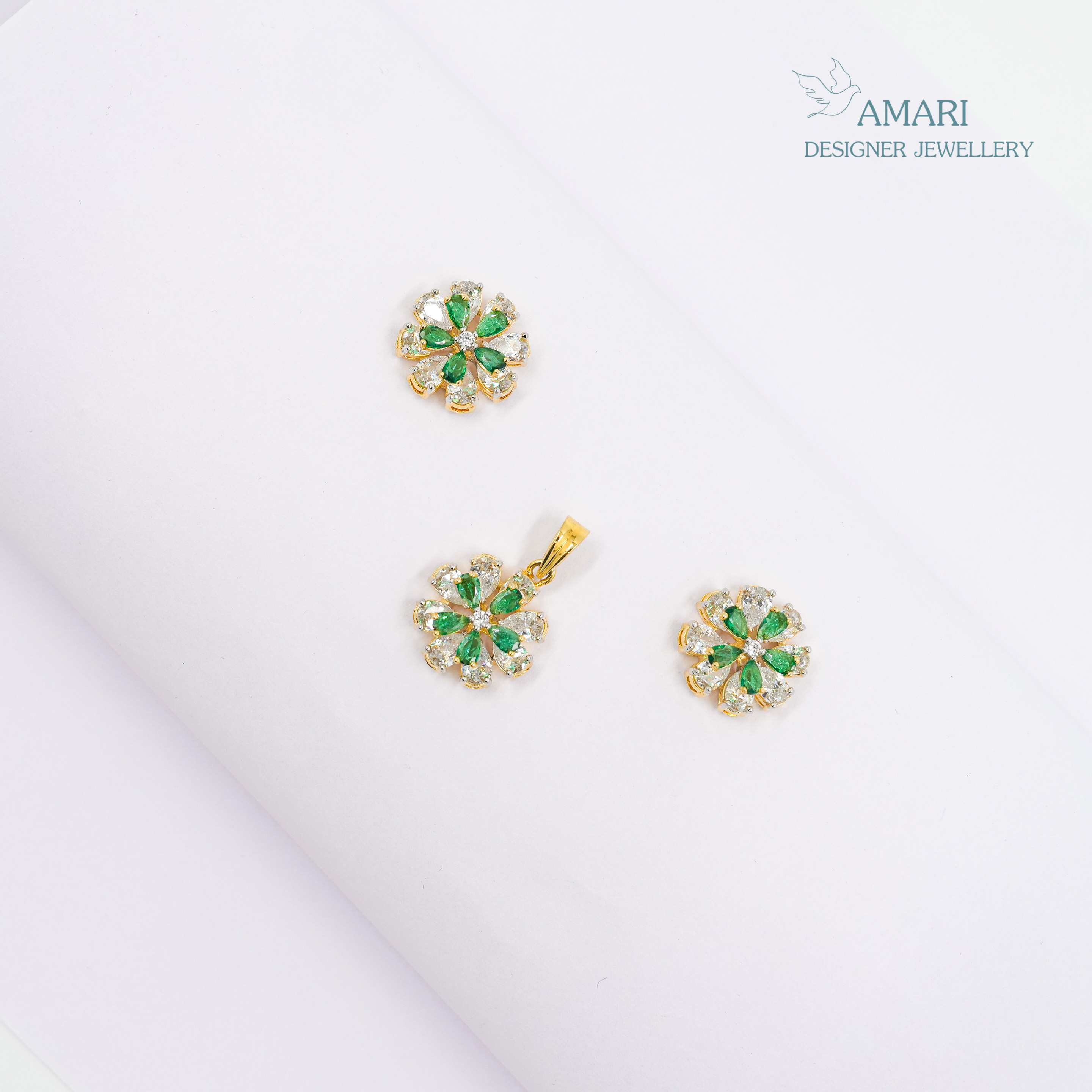 Flower Design Green With Drop Green Stone