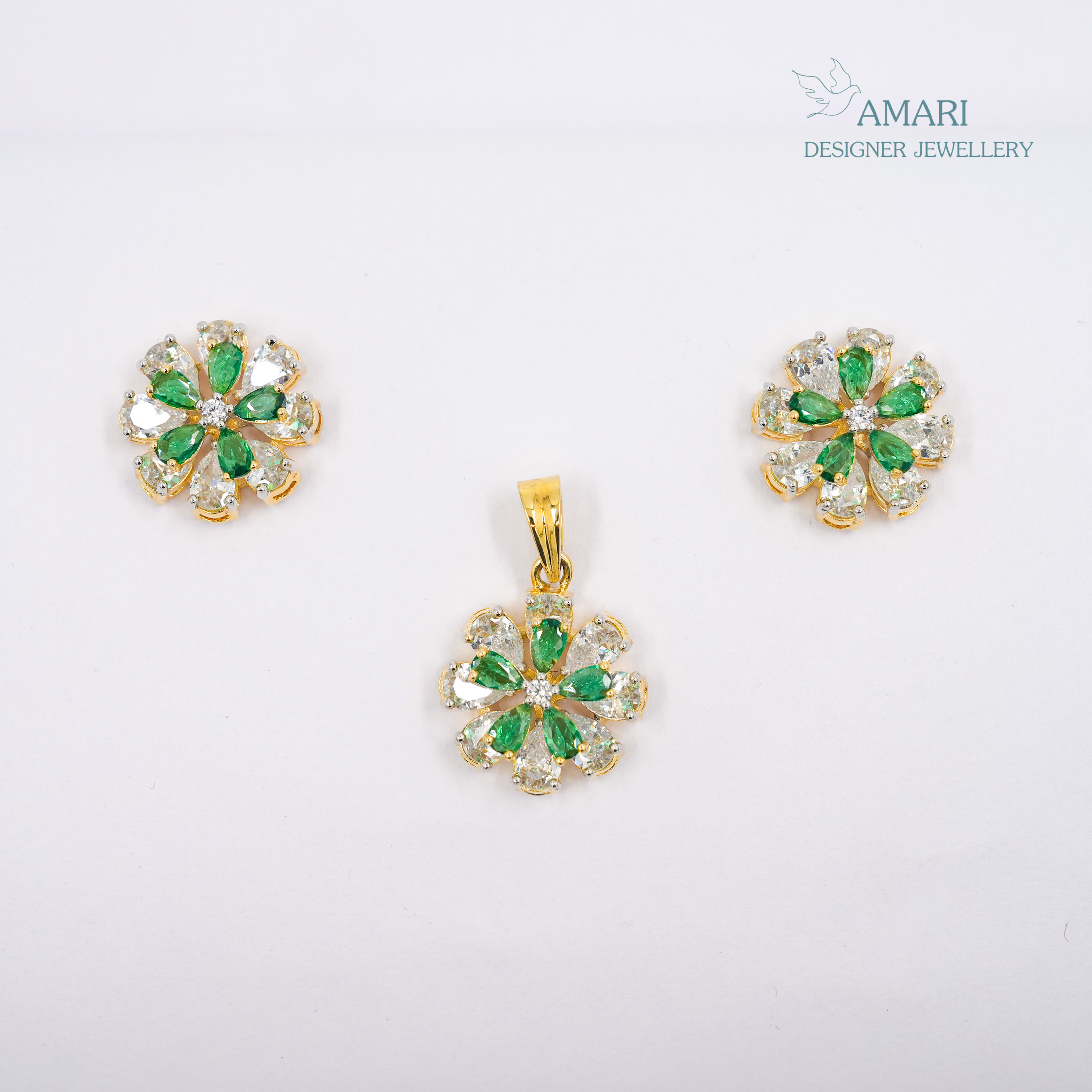 Flower Design Green With Drop Green Stone -