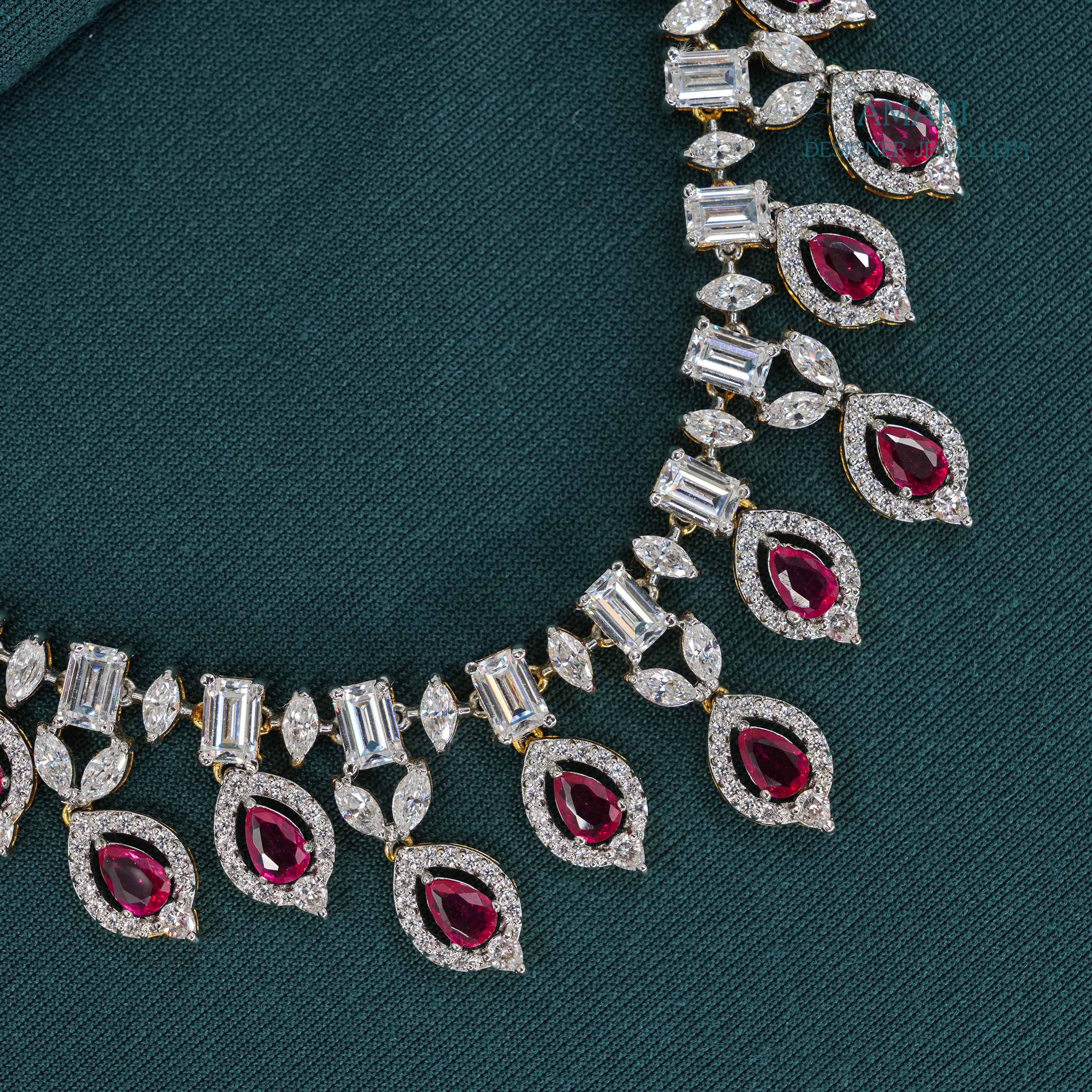 Ruby drop with floral Necklace -