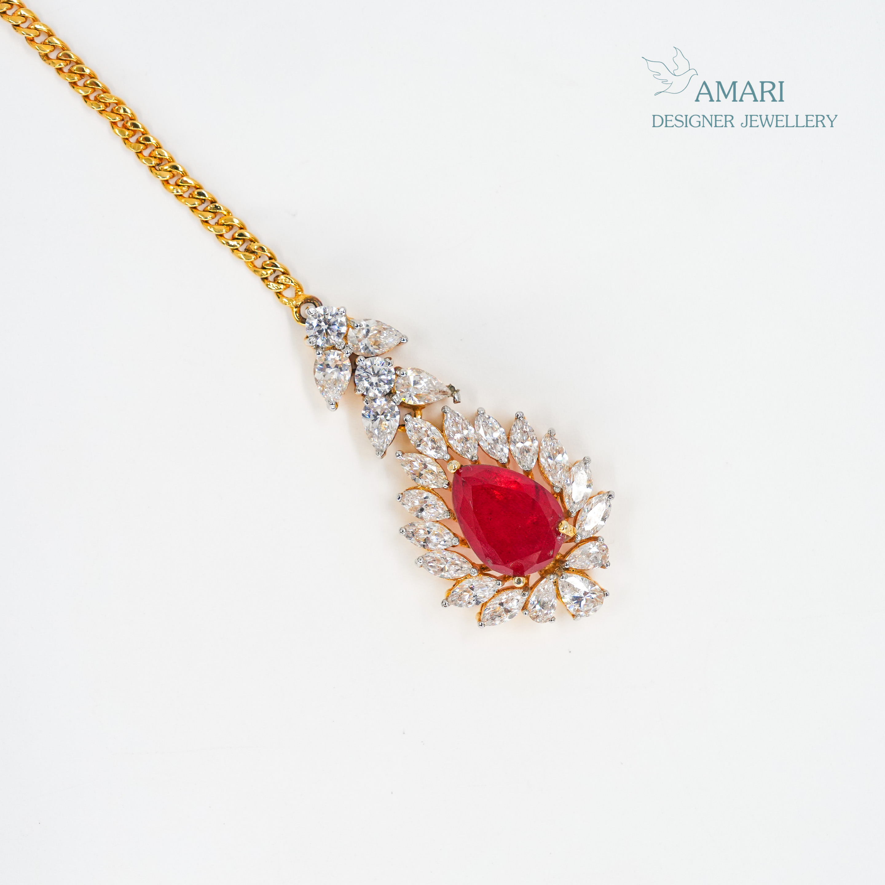 Simple Ruby Red Silver Maangtika -