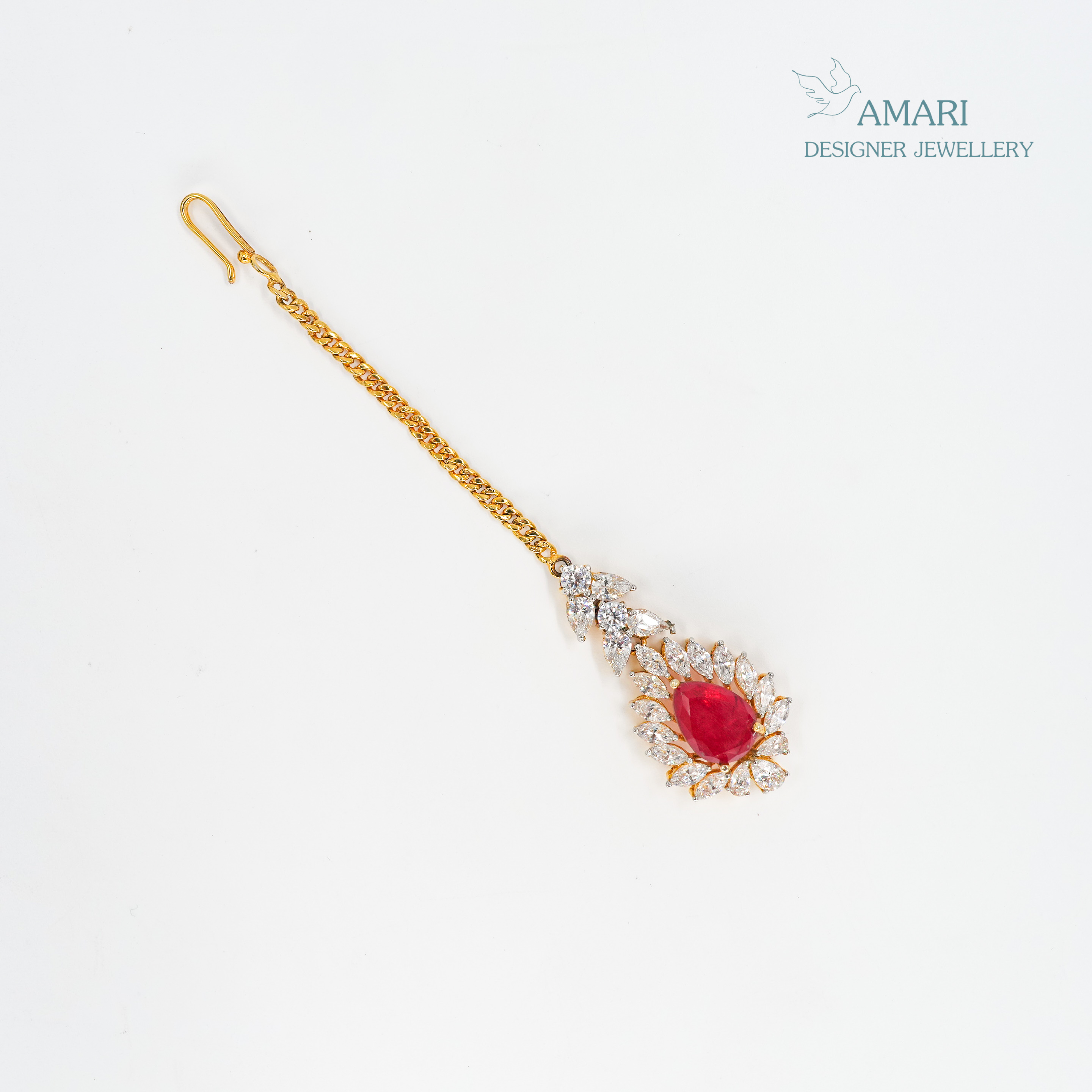 Simple Ruby Red Silver Maangtika -