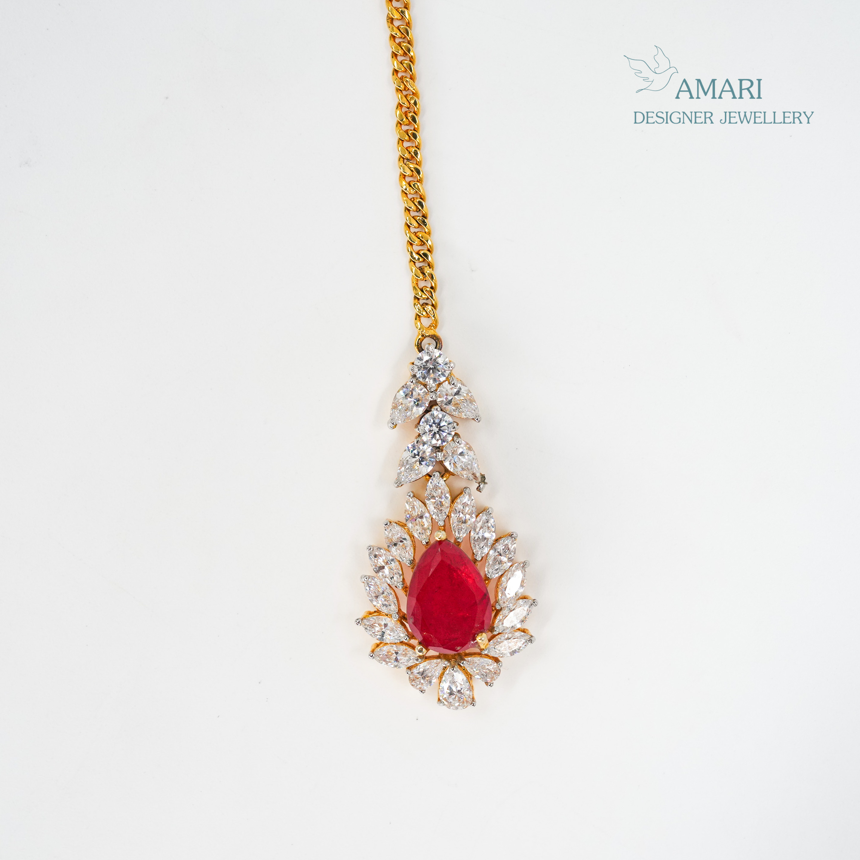 Simple Ruby Red Silver Maangtika -