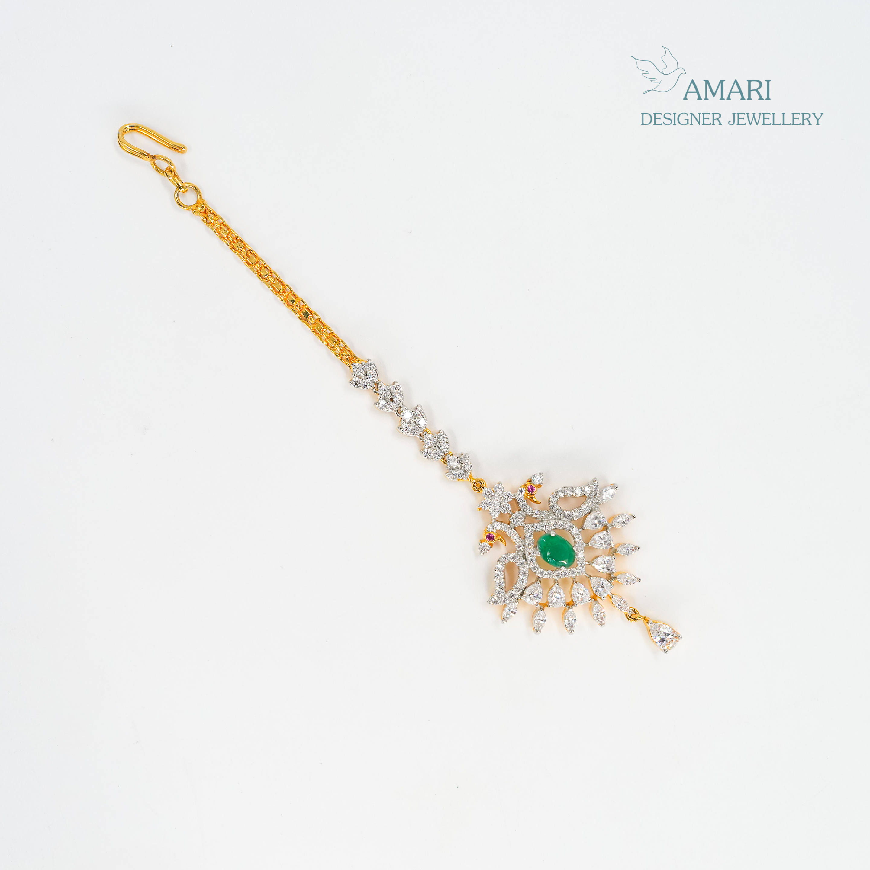 Emerald Cut With Peacock Design Silver Maangtika -