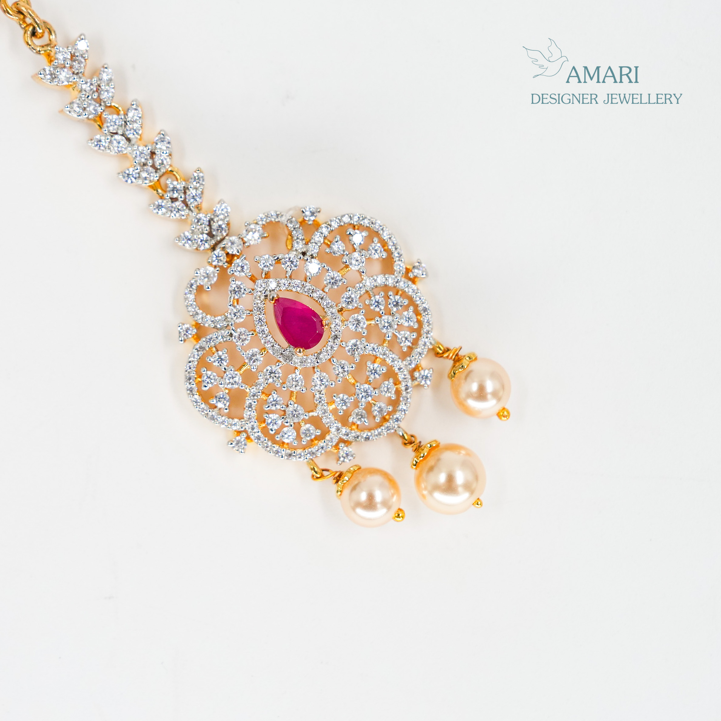 Beautiful Ruby Red Silver Mangtika -