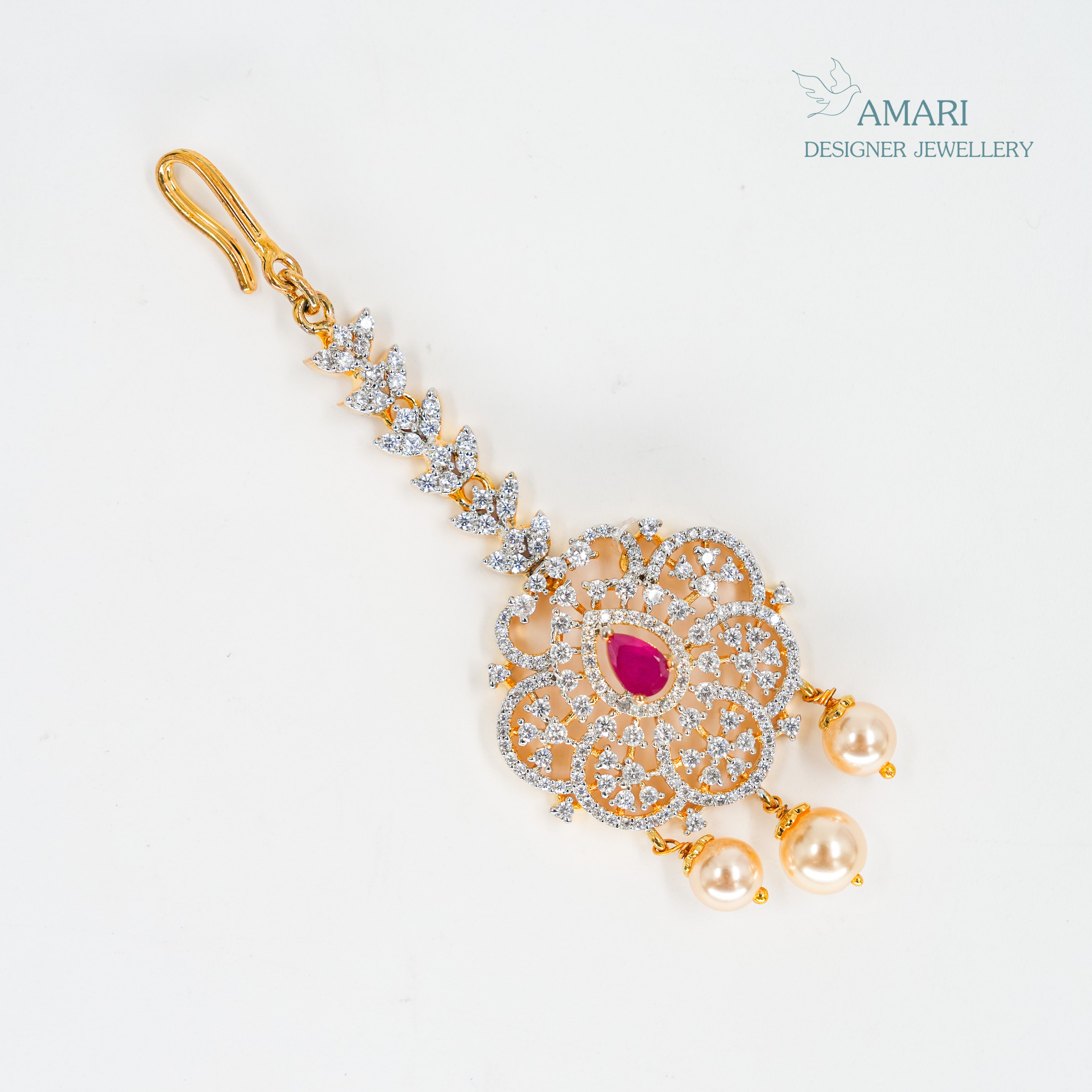 Beautiful Ruby Red Silver Mangtika -