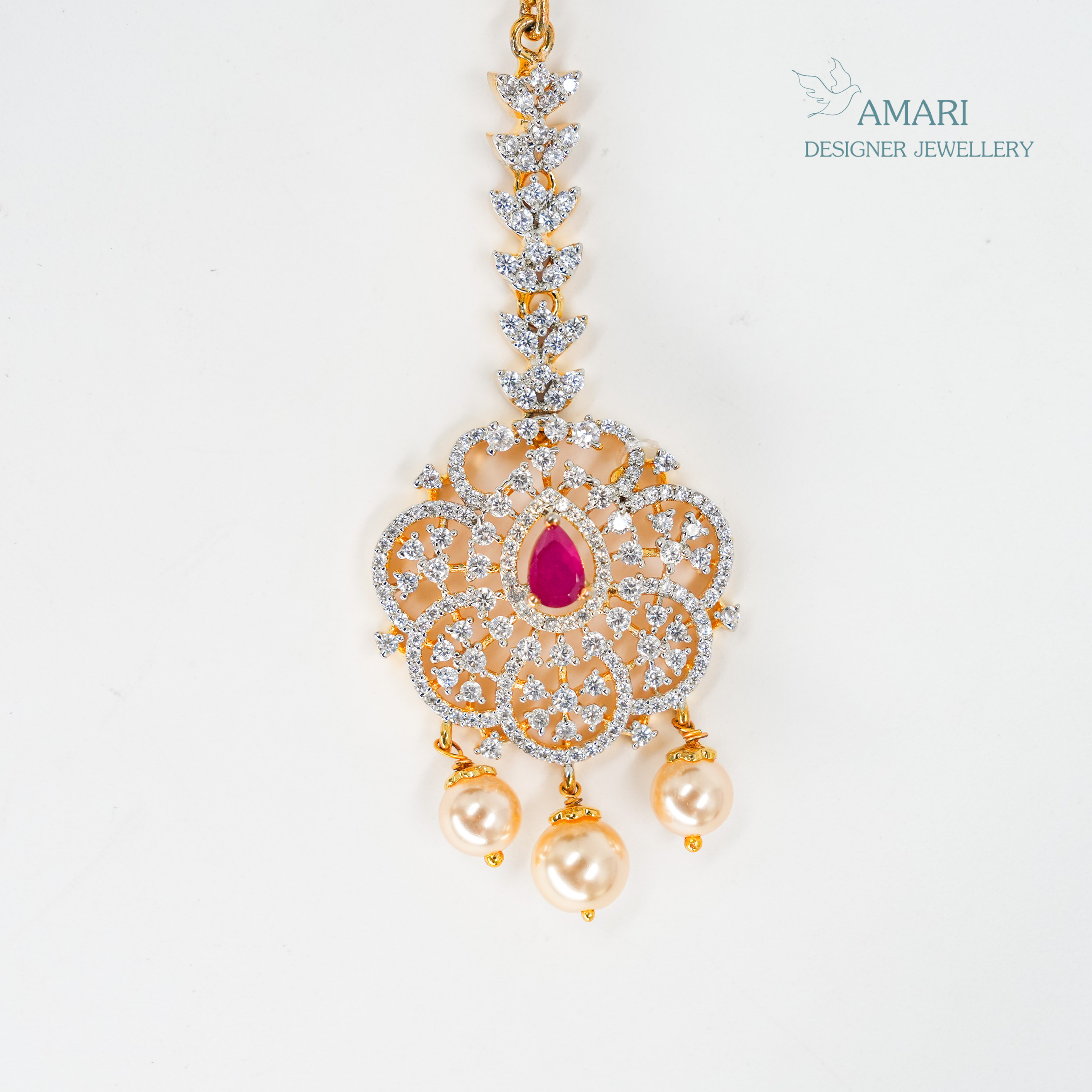 Beautiful Ruby Red Silver Mangtika -