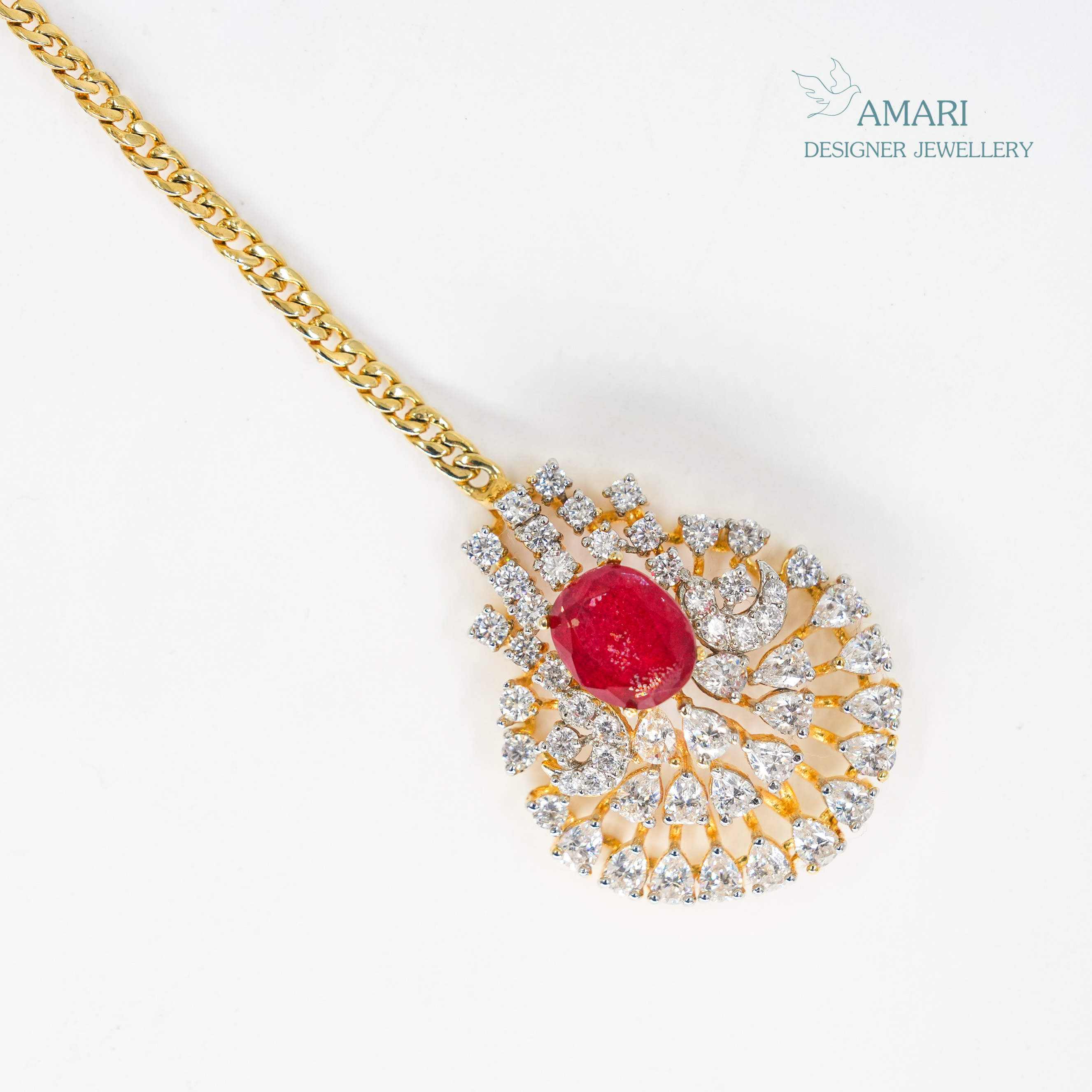 Red Ruby Shinning Latest Silver Maangtika -