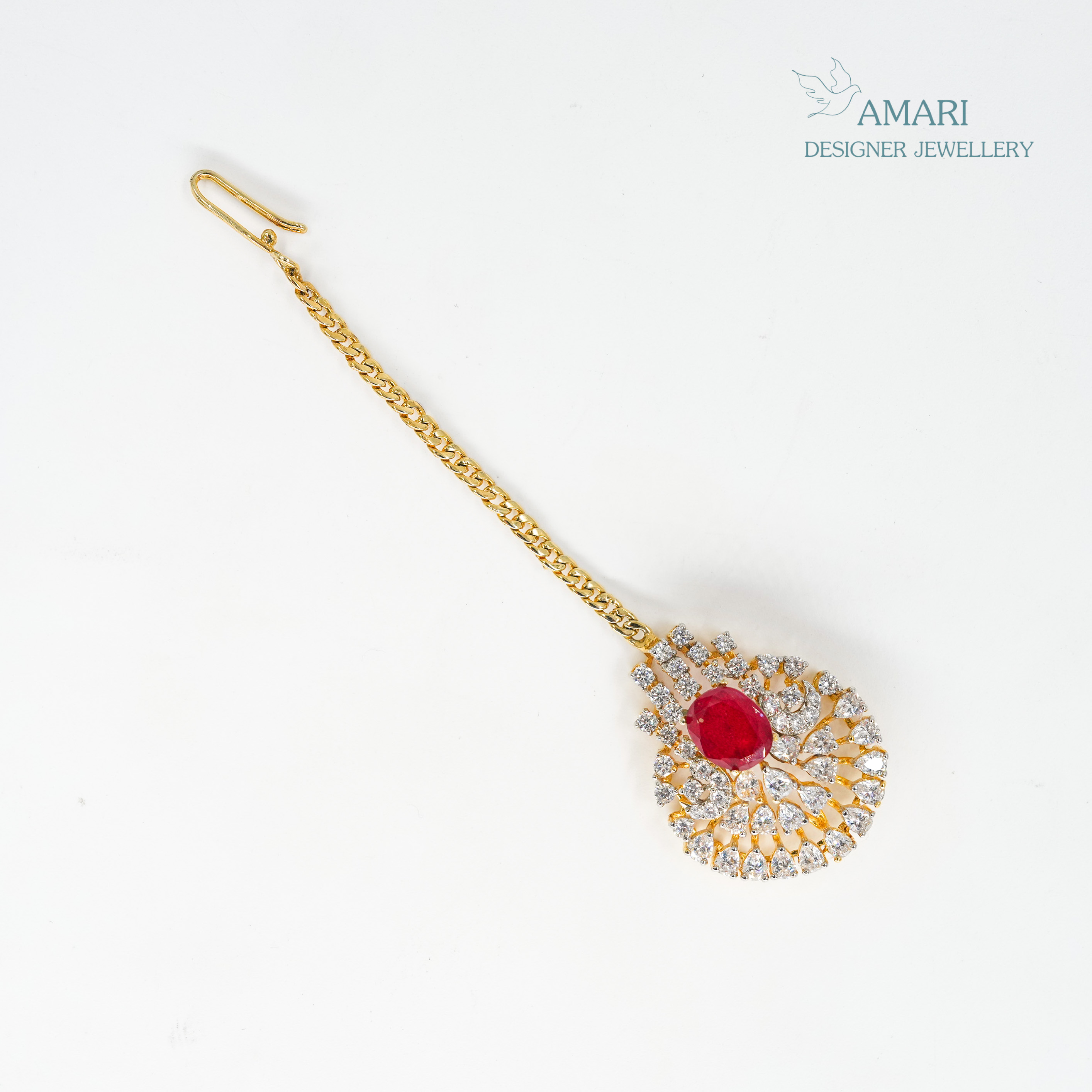 Red Ruby Shinning Latest Silver Maangtika -