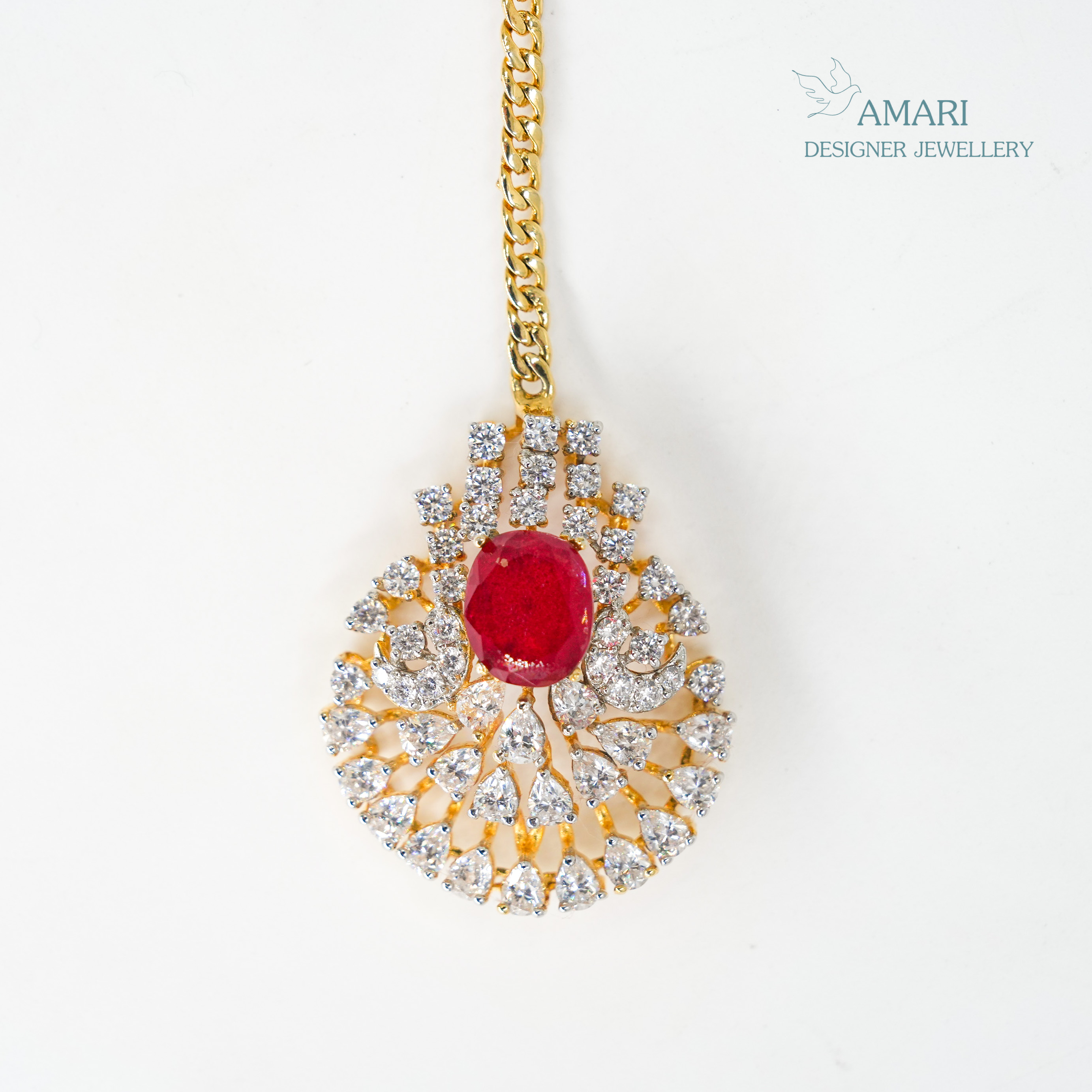 Red Ruby Shinning Latest Silver Maangtika -