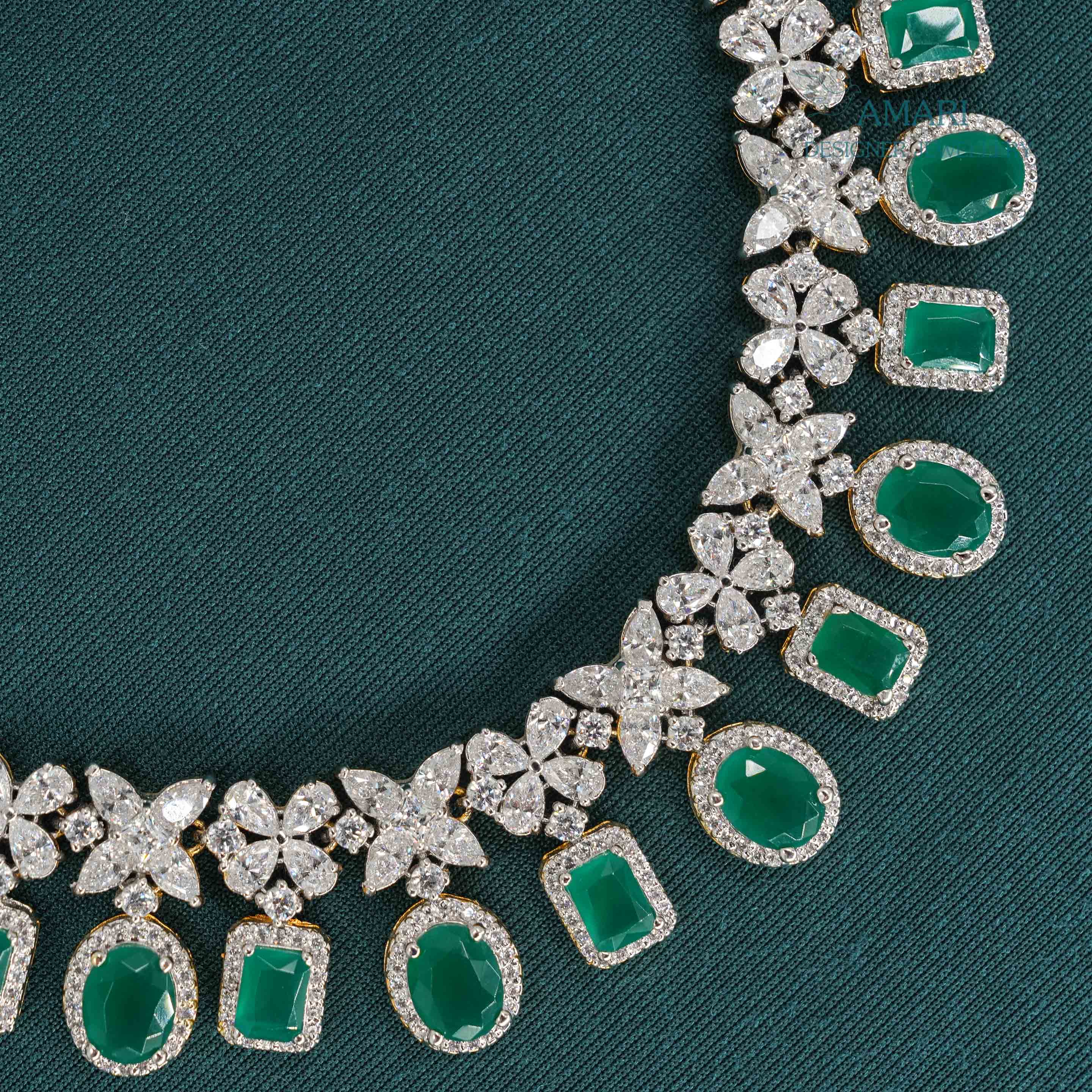 Flower shaped emerald Necklace -