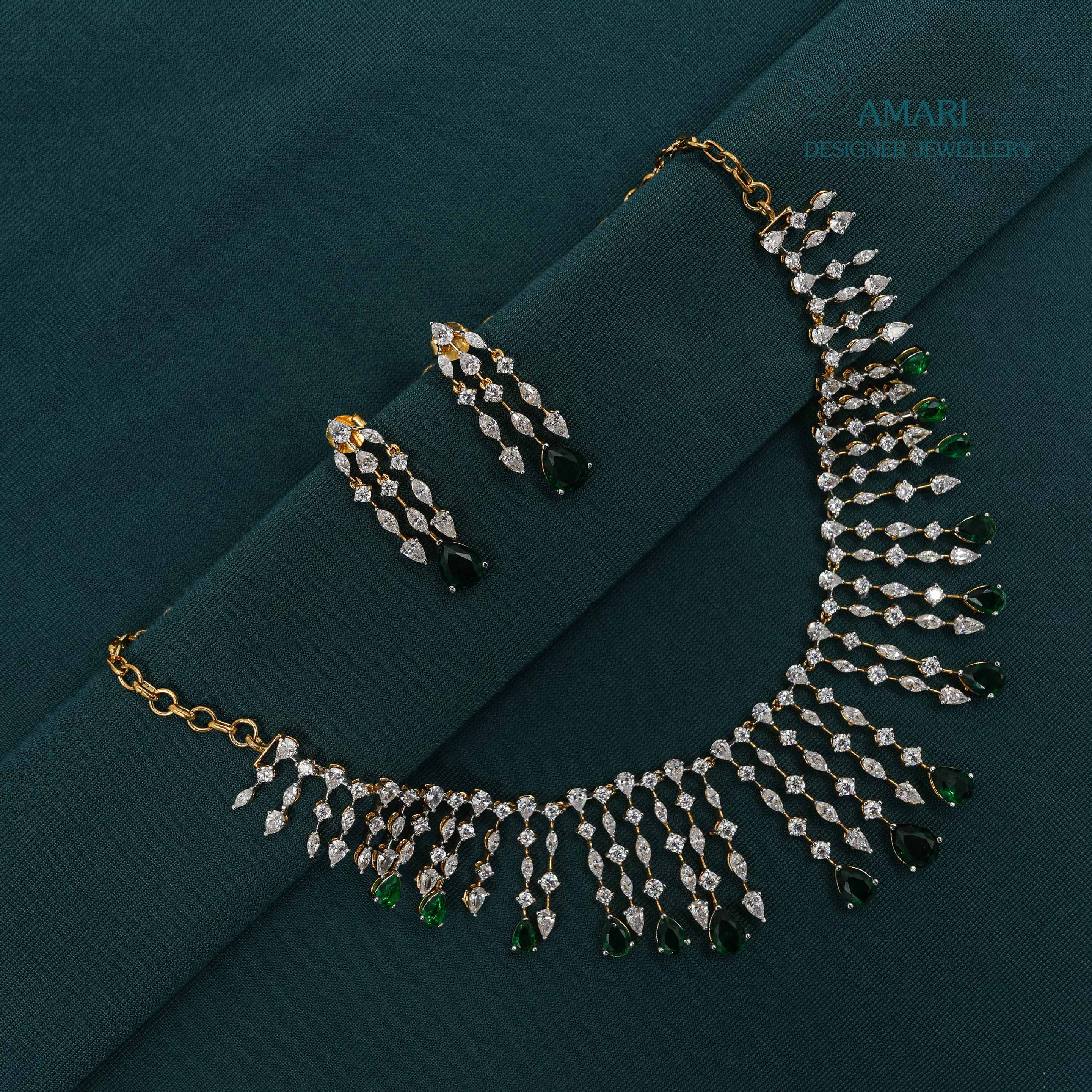 Green emerald drops with floral Necklace -